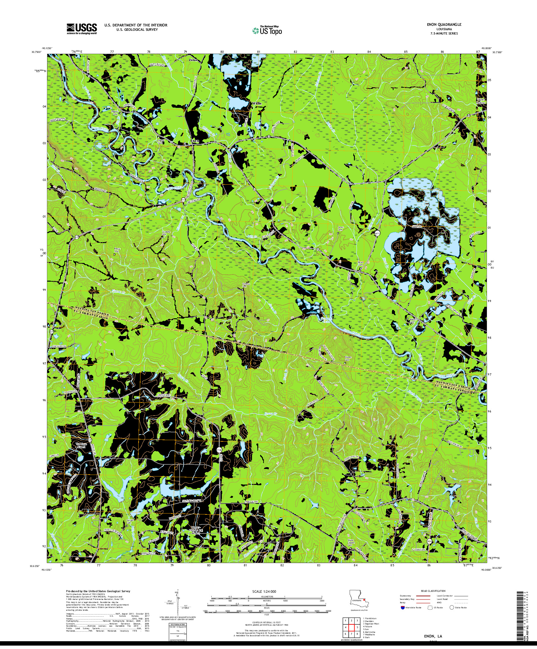USGS US TOPO 7.5-MINUTE MAP FOR ENON, LA 2018