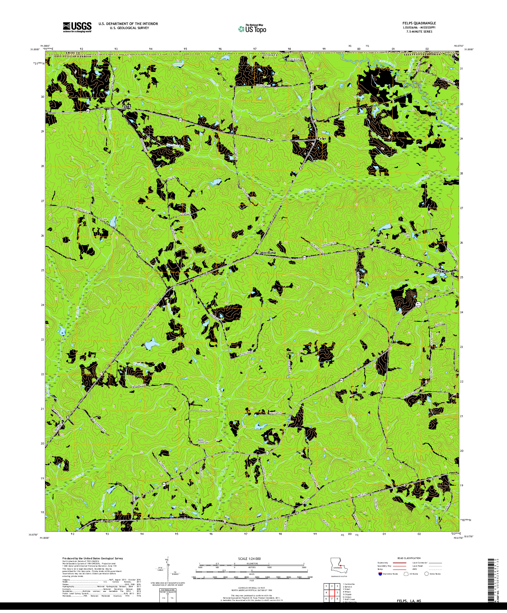 USGS US TOPO 7.5-MINUTE MAP FOR FELPS, LA,MS 2018