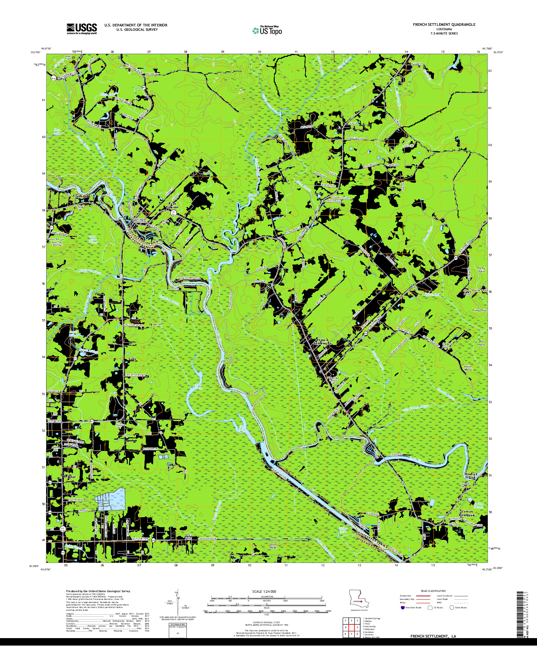 USGS US TOPO 7.5-MINUTE MAP FOR FRENCH SETTLEMENT, LA 2018