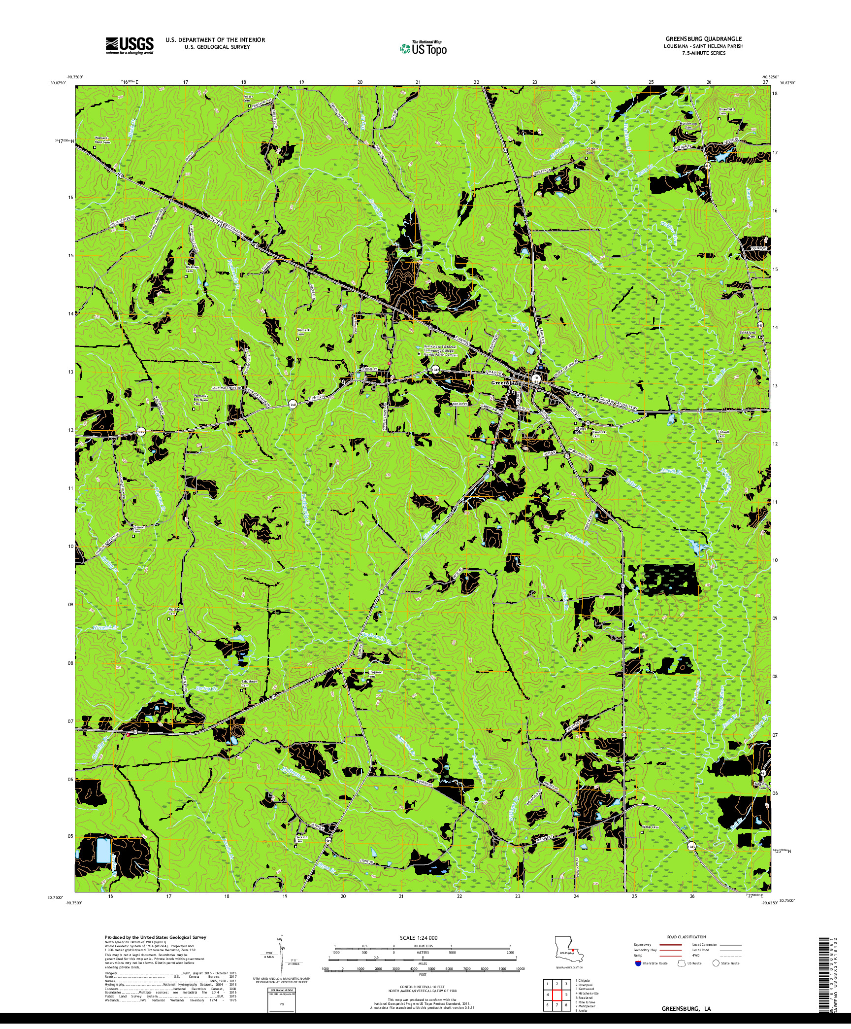 USGS US TOPO 7.5-MINUTE MAP FOR GREENSBURG, LA 2018