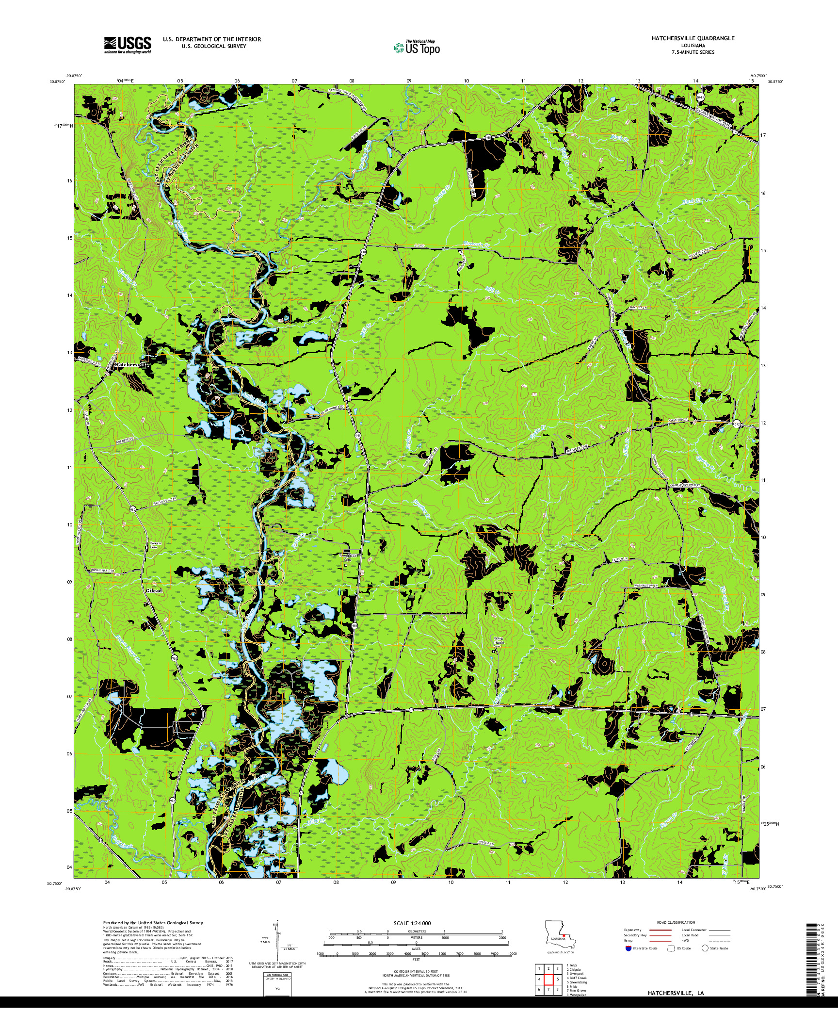 USGS US TOPO 7.5-MINUTE MAP FOR HATCHERSVILLE, LA 2018