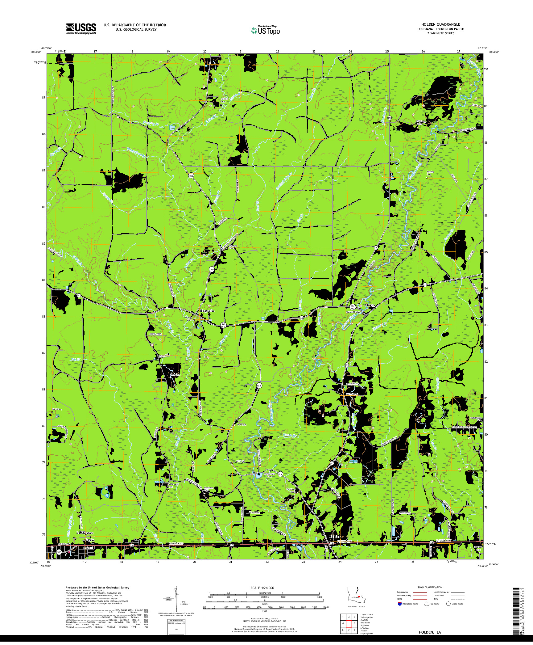 USGS US TOPO 7.5-MINUTE MAP FOR HOLDEN, LA 2018