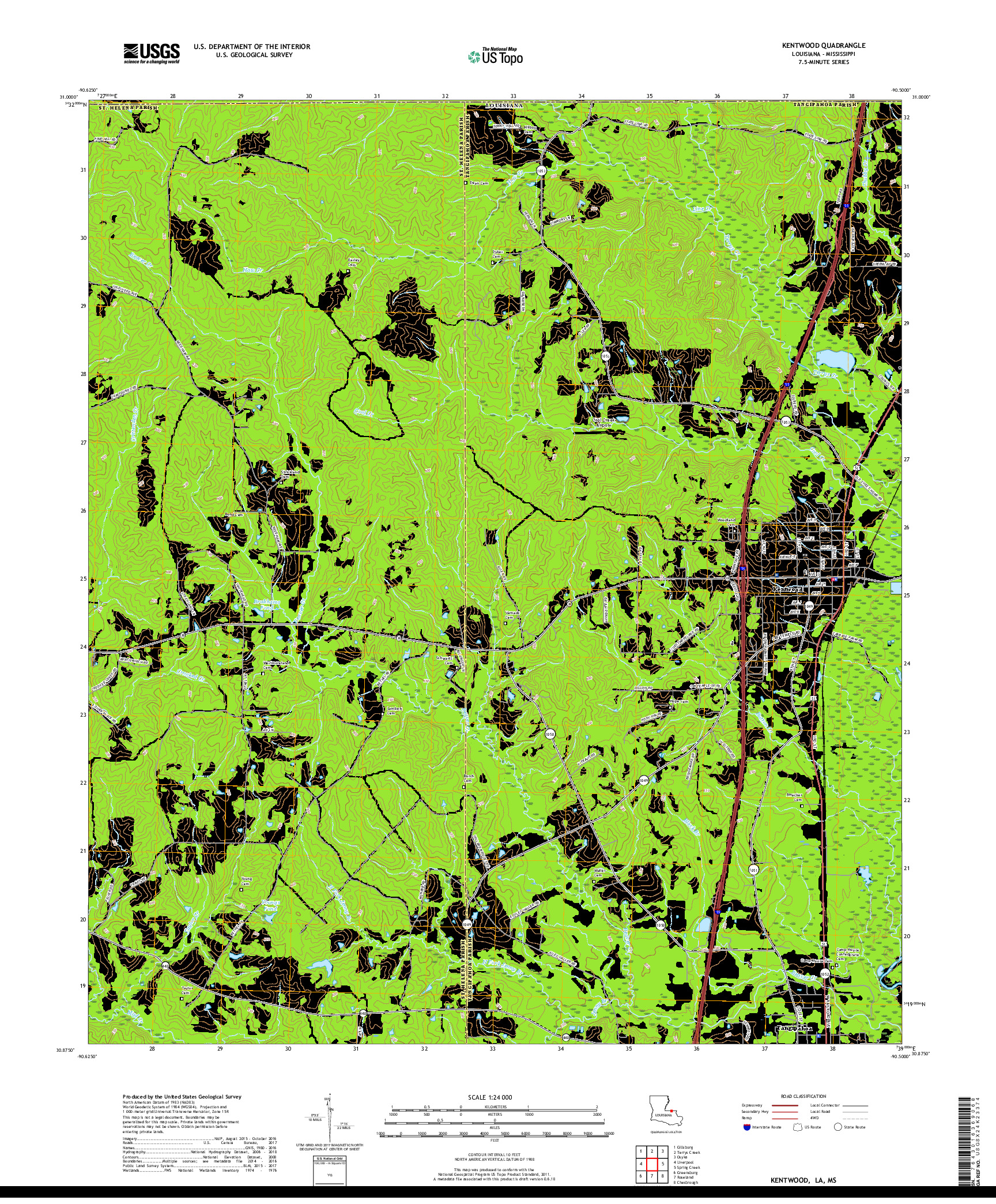 USGS US TOPO 7.5-MINUTE MAP FOR KENTWOOD, LA,MS 2018