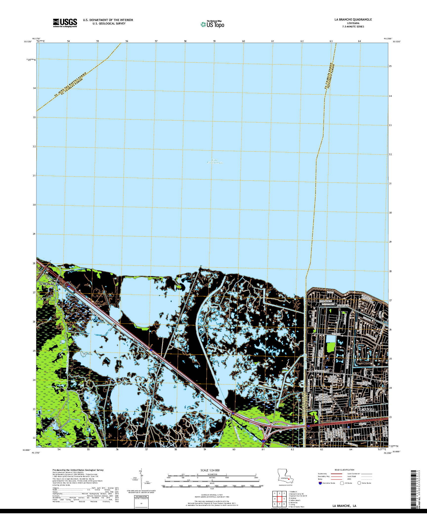 USGS US TOPO 7.5-MINUTE MAP FOR LA BRANCHE, LA 2018