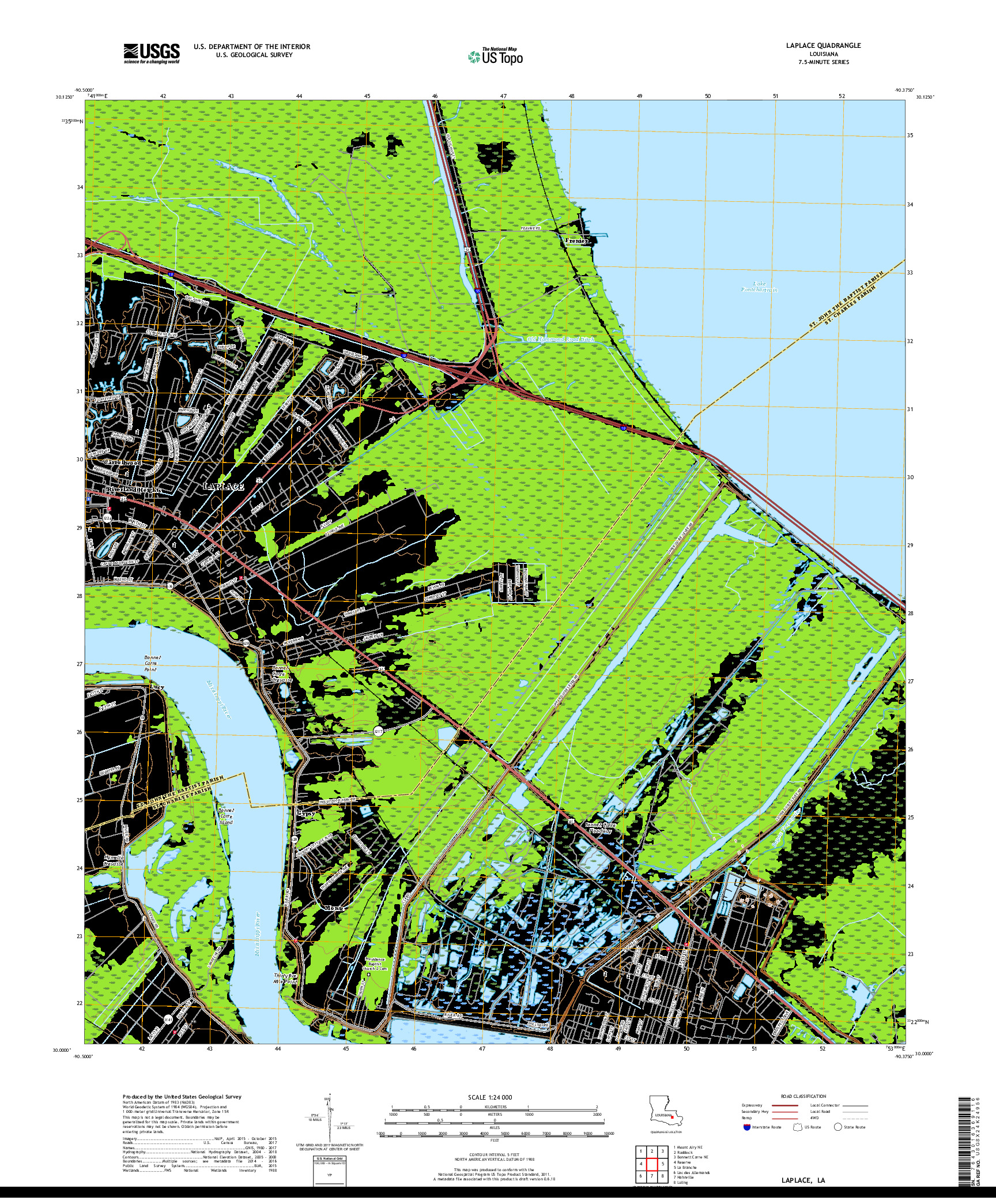 USGS US TOPO 7.5-MINUTE MAP FOR LAPLACE, LA 2018