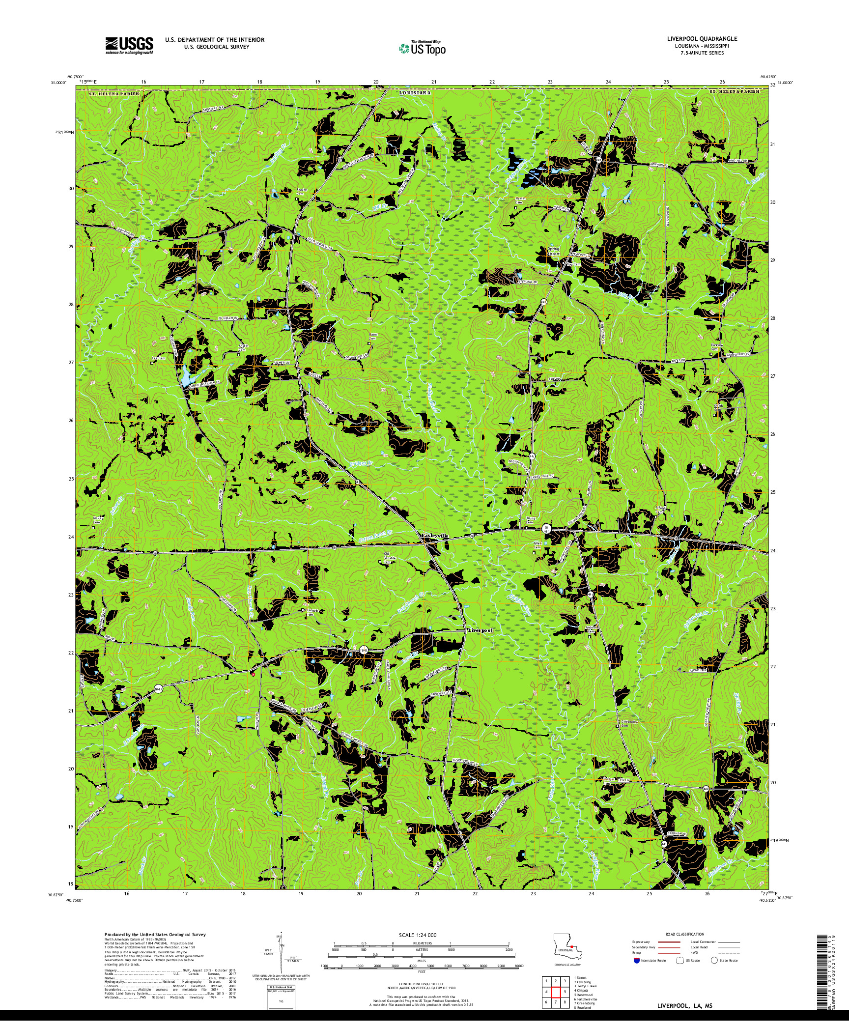 USGS US TOPO 7.5-MINUTE MAP FOR LIVERPOOL, LA,MS 2018