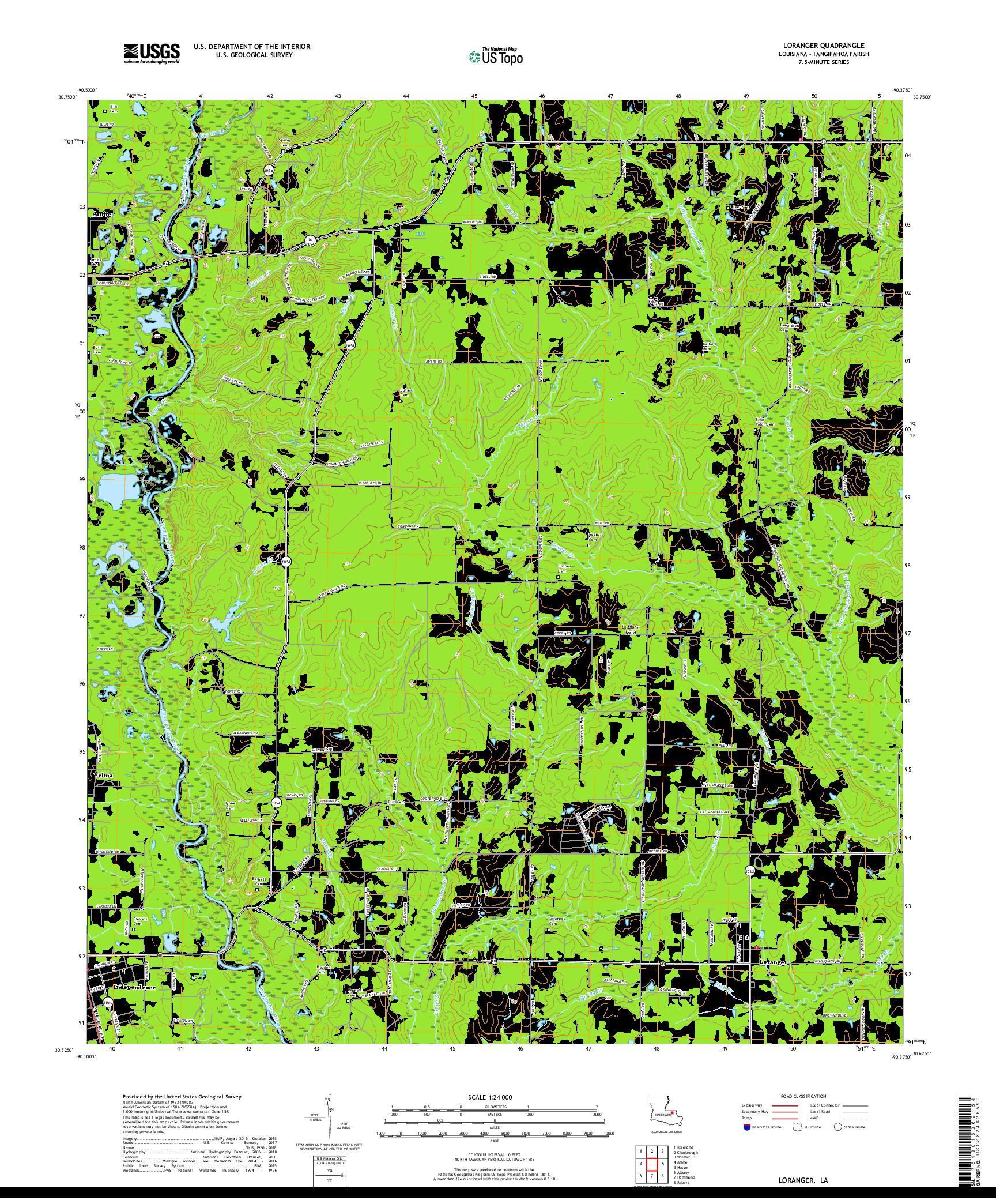 USGS US TOPO 7.5-MINUTE MAP FOR LORANGER, LA 2018