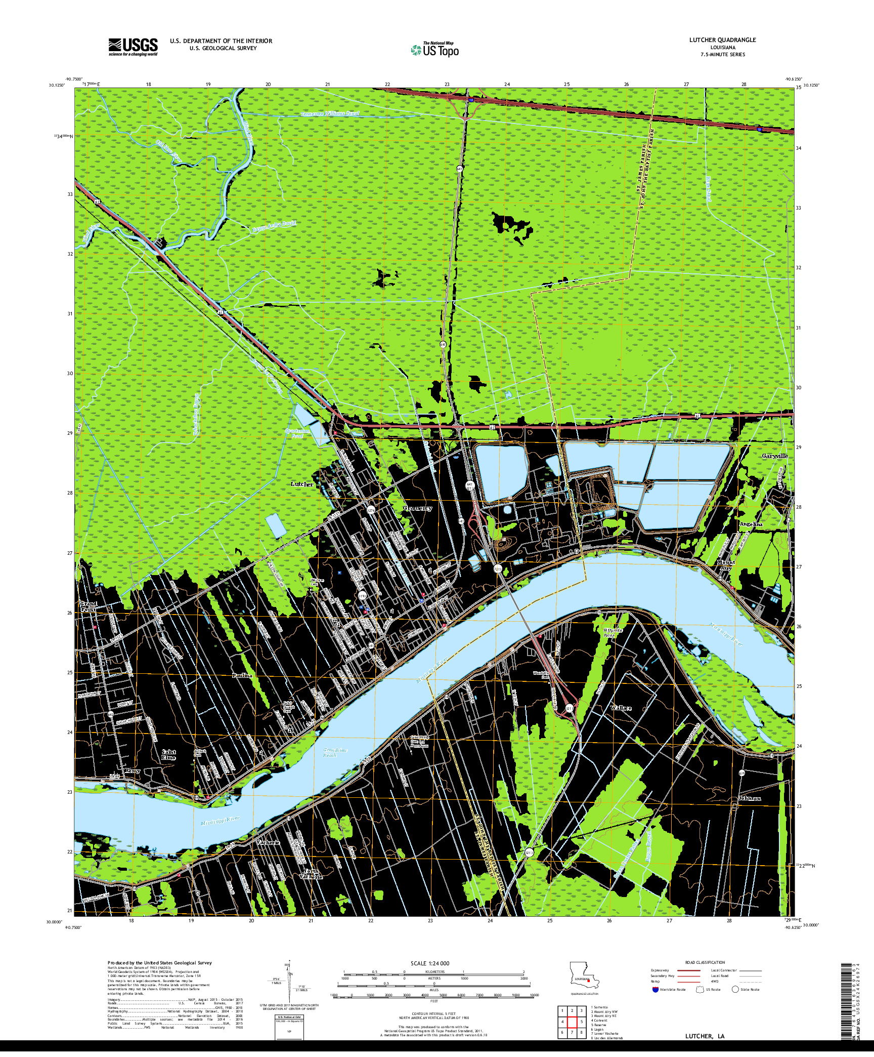 USGS US TOPO 7.5-MINUTE MAP FOR LUTCHER, LA 2018