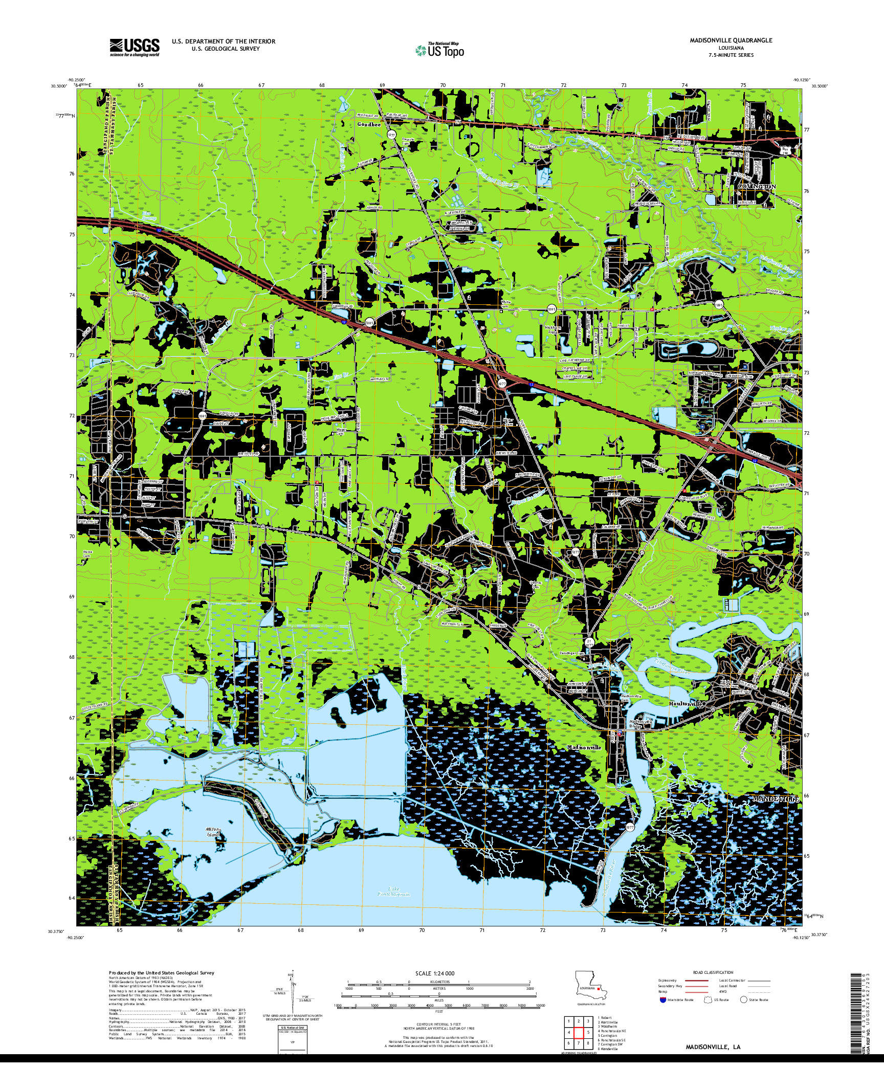 USGS US TOPO 7.5-MINUTE MAP FOR MADISONVILLE, LA 2018