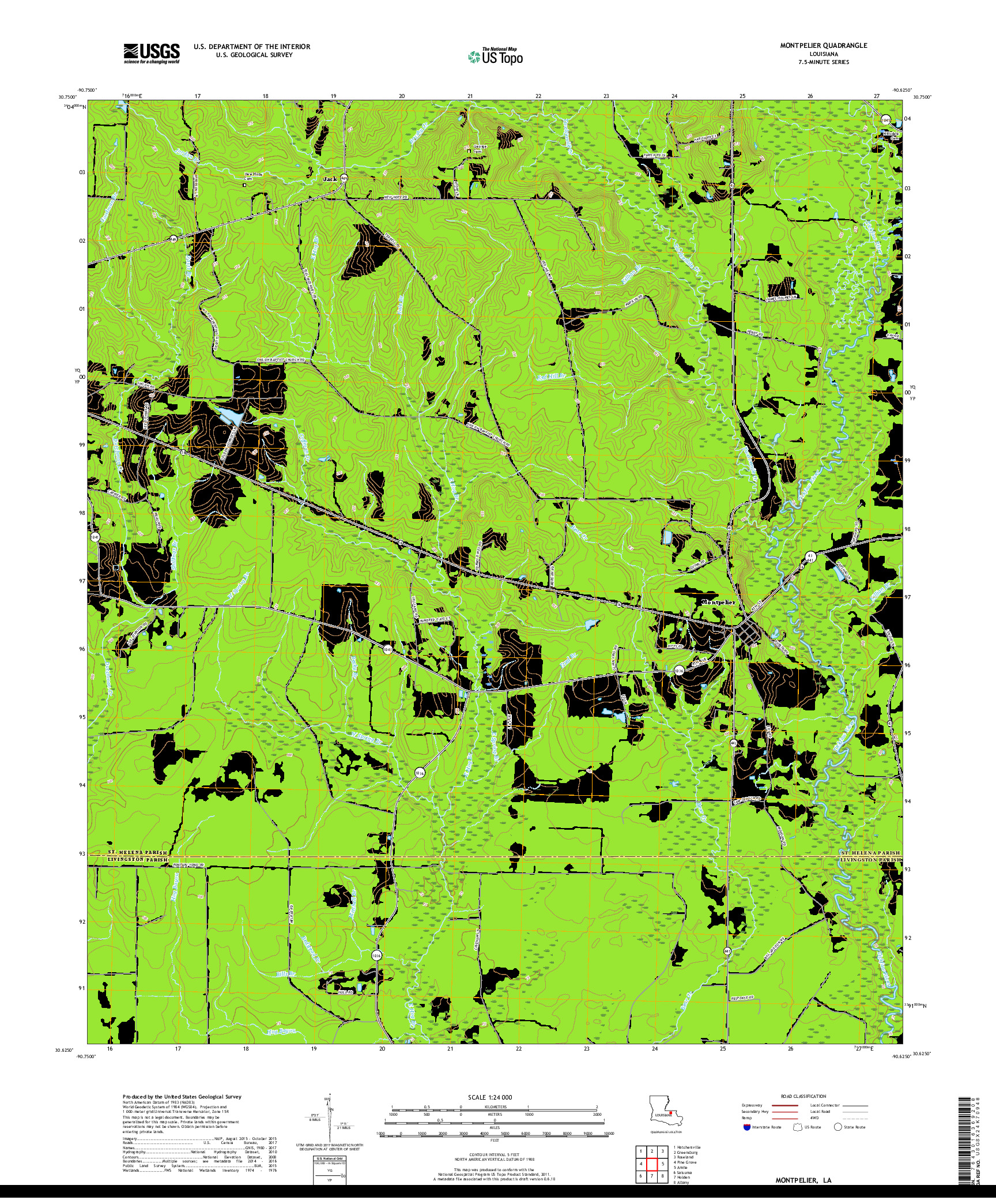 USGS US TOPO 7.5-MINUTE MAP FOR MONTPELIER, LA 2018