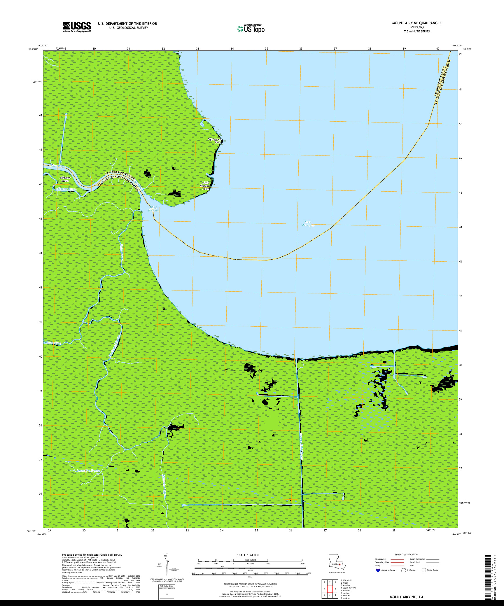 USGS US TOPO 7.5-MINUTE MAP FOR MOUNT AIRY NE, LA 2018