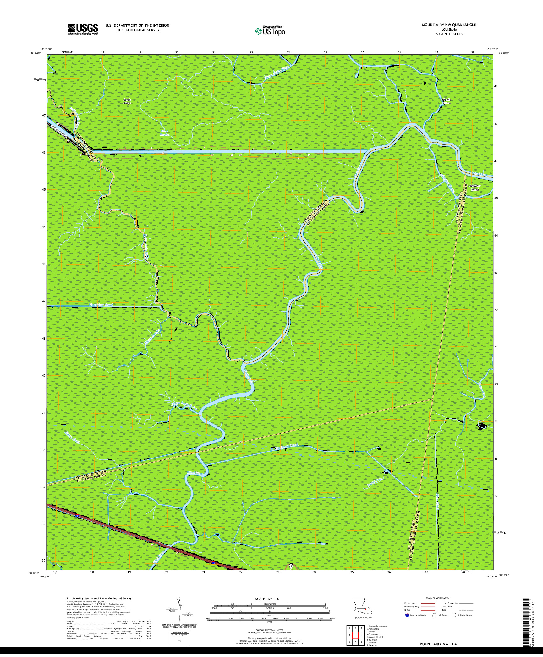 USGS US TOPO 7.5-MINUTE MAP FOR MOUNT AIRY NW, LA 2018