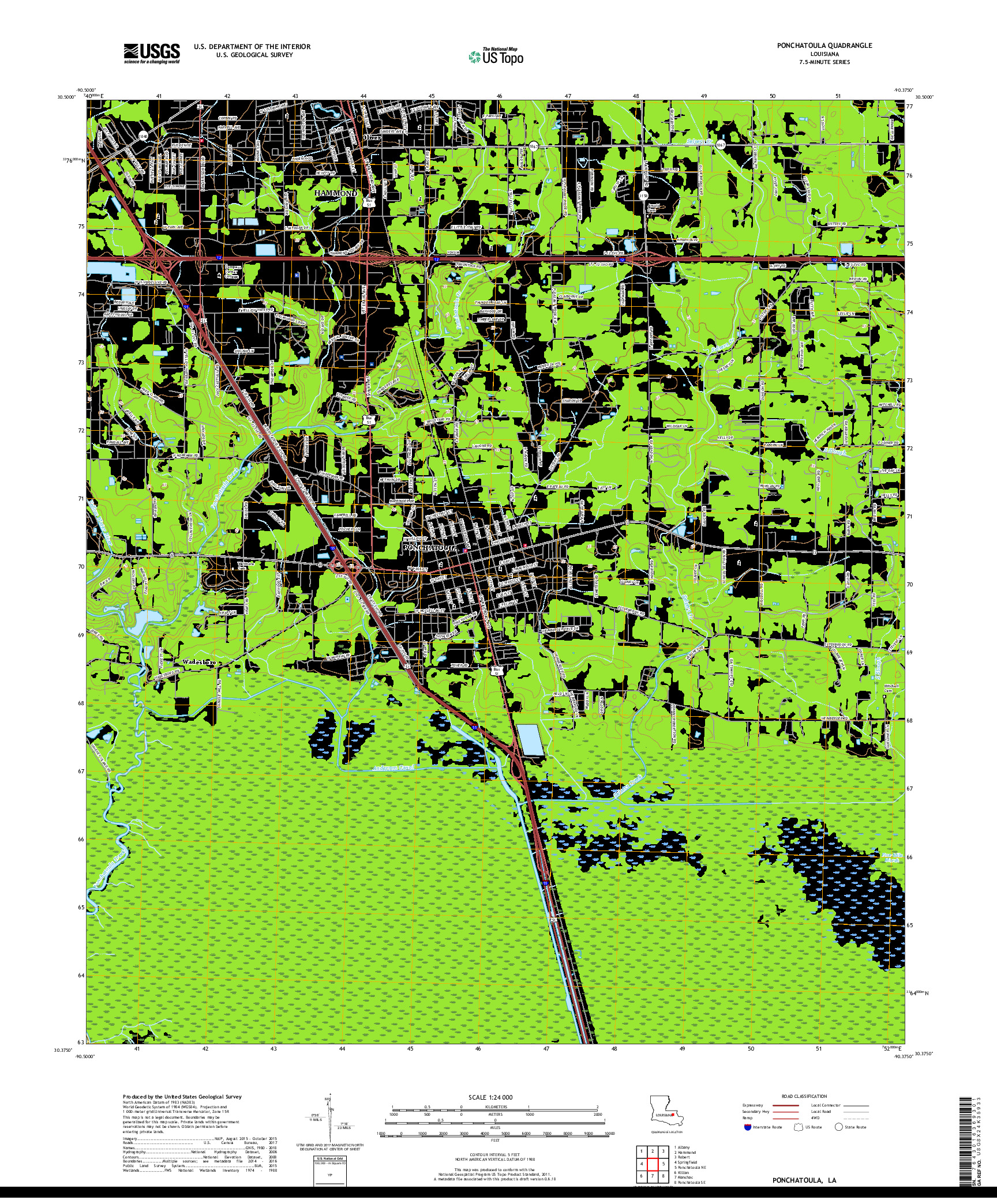 USGS US TOPO 7.5-MINUTE MAP FOR PONCHATOULA, LA 2018