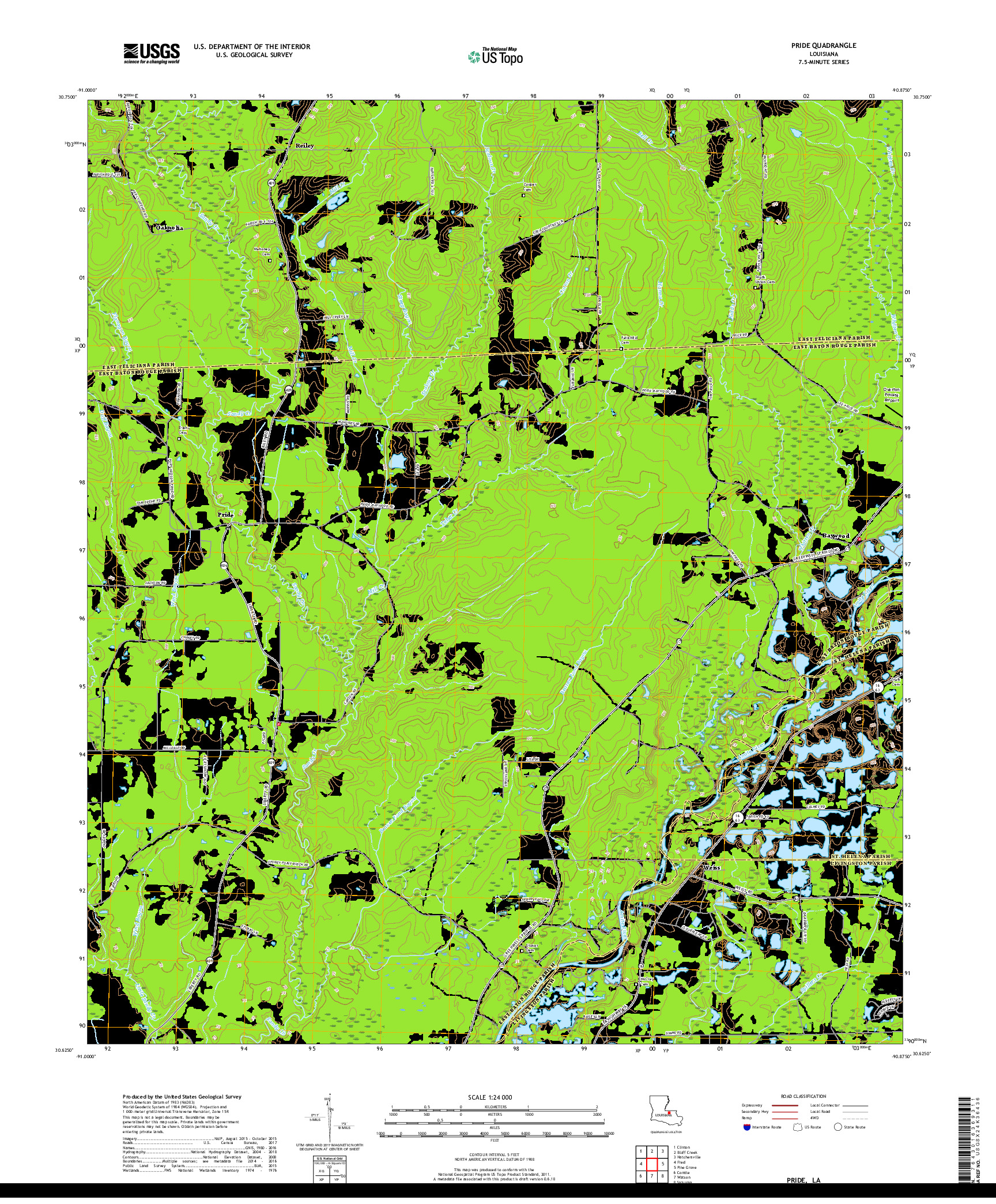 USGS US TOPO 7.5-MINUTE MAP FOR PRIDE, LA 2018