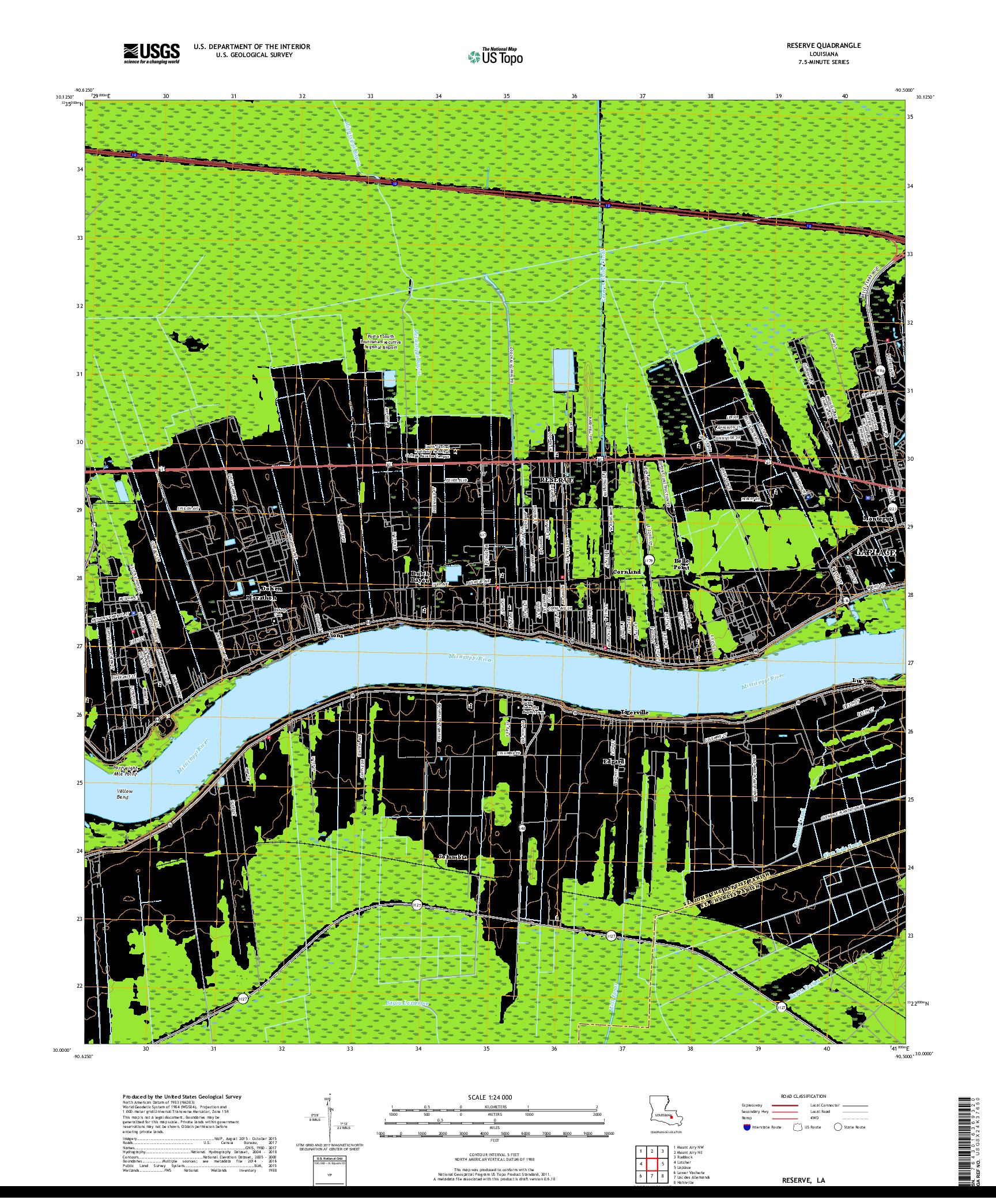 USGS US TOPO 7.5-MINUTE MAP FOR RESERVE, LA 2018