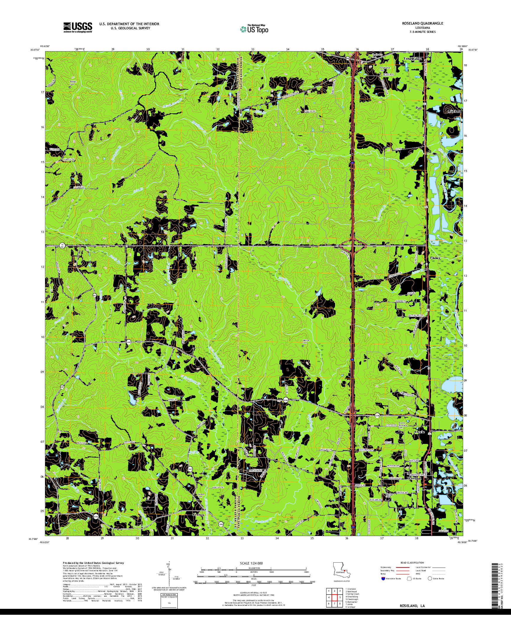 USGS US TOPO 7.5-MINUTE MAP FOR ROSELAND, LA 2018