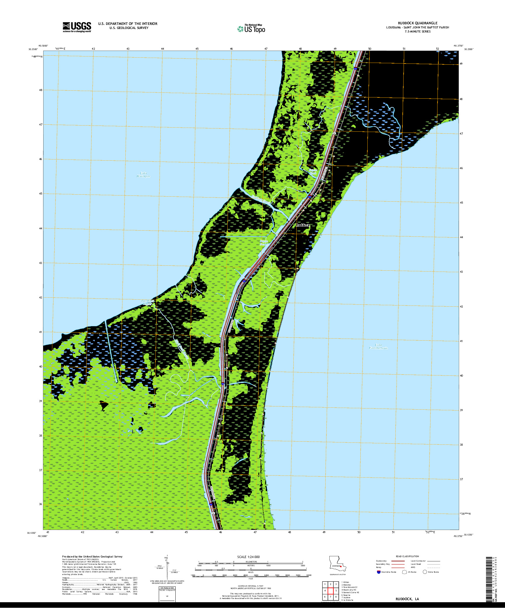 USGS US TOPO 7.5-MINUTE MAP FOR RUDDOCK, LA 2018