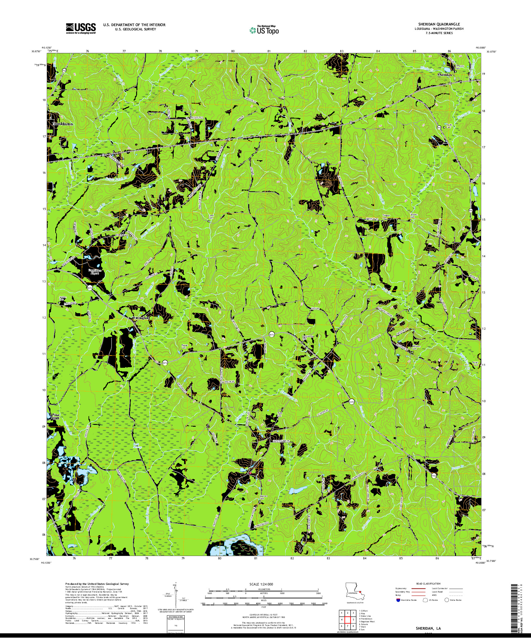 USGS US TOPO 7.5-MINUTE MAP FOR SHERIDAN, LA 2018