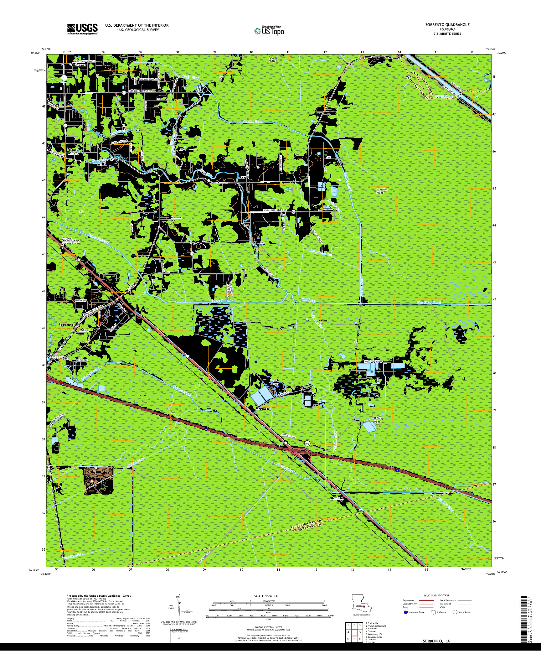 USGS US TOPO 7.5-MINUTE MAP FOR SORRENTO, LA 2018
