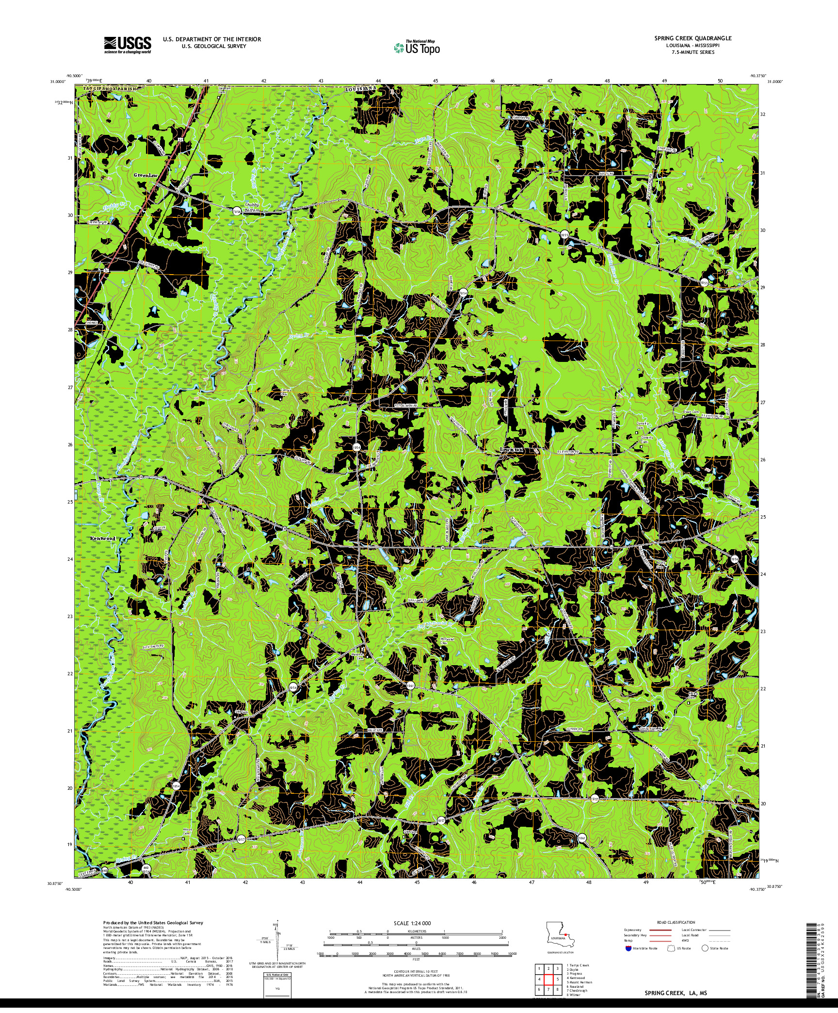 USGS US TOPO 7.5-MINUTE MAP FOR SPRING CREEK, LA,MS 2018