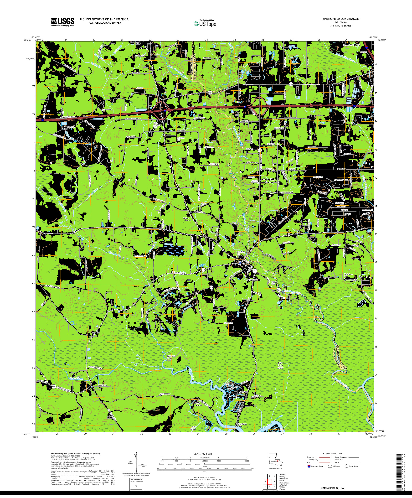 USGS US TOPO 7.5-MINUTE MAP FOR SPRINGFIELD, LA 2018