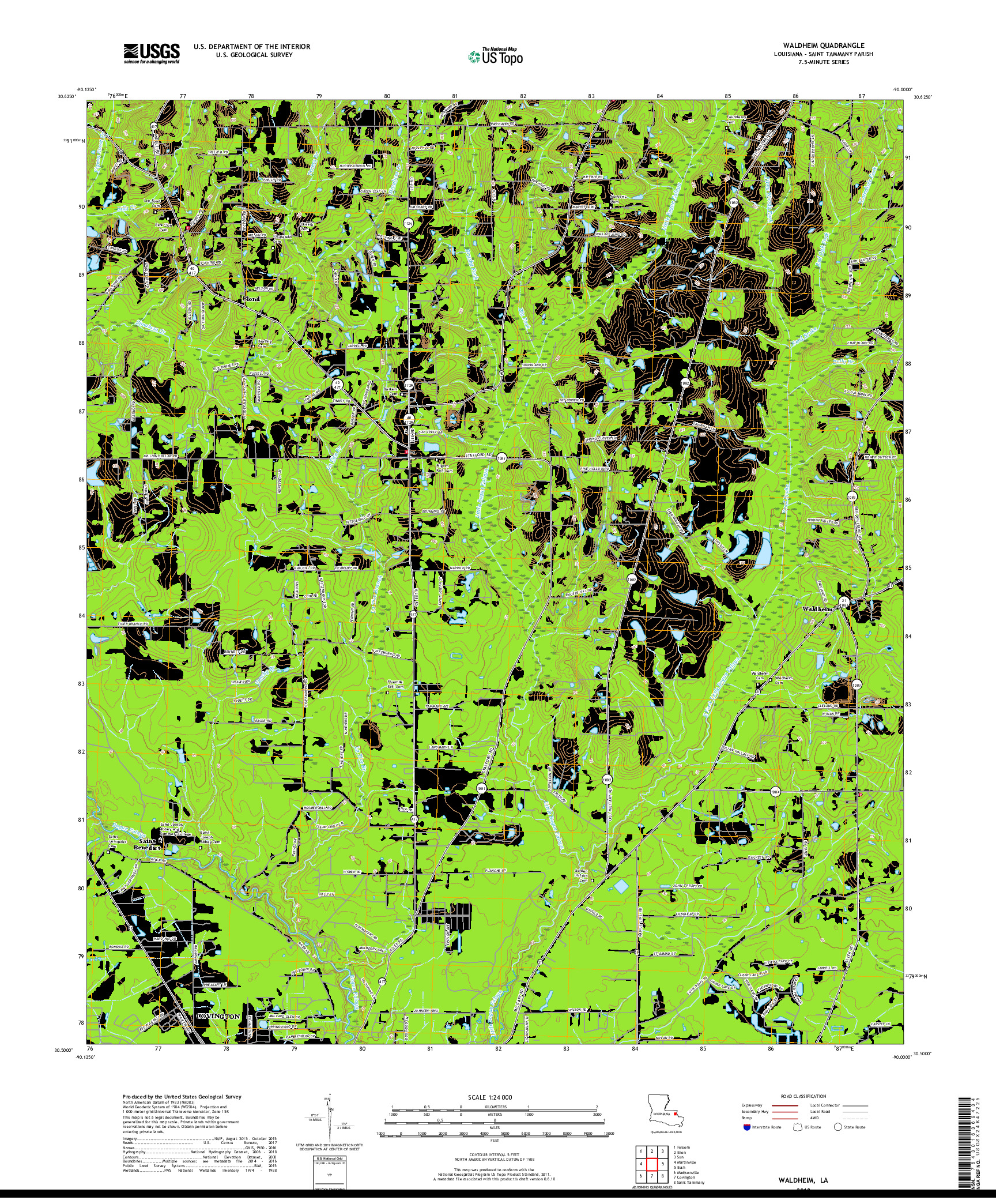 USGS US TOPO 7.5-MINUTE MAP FOR WALDHEIM, LA 2018