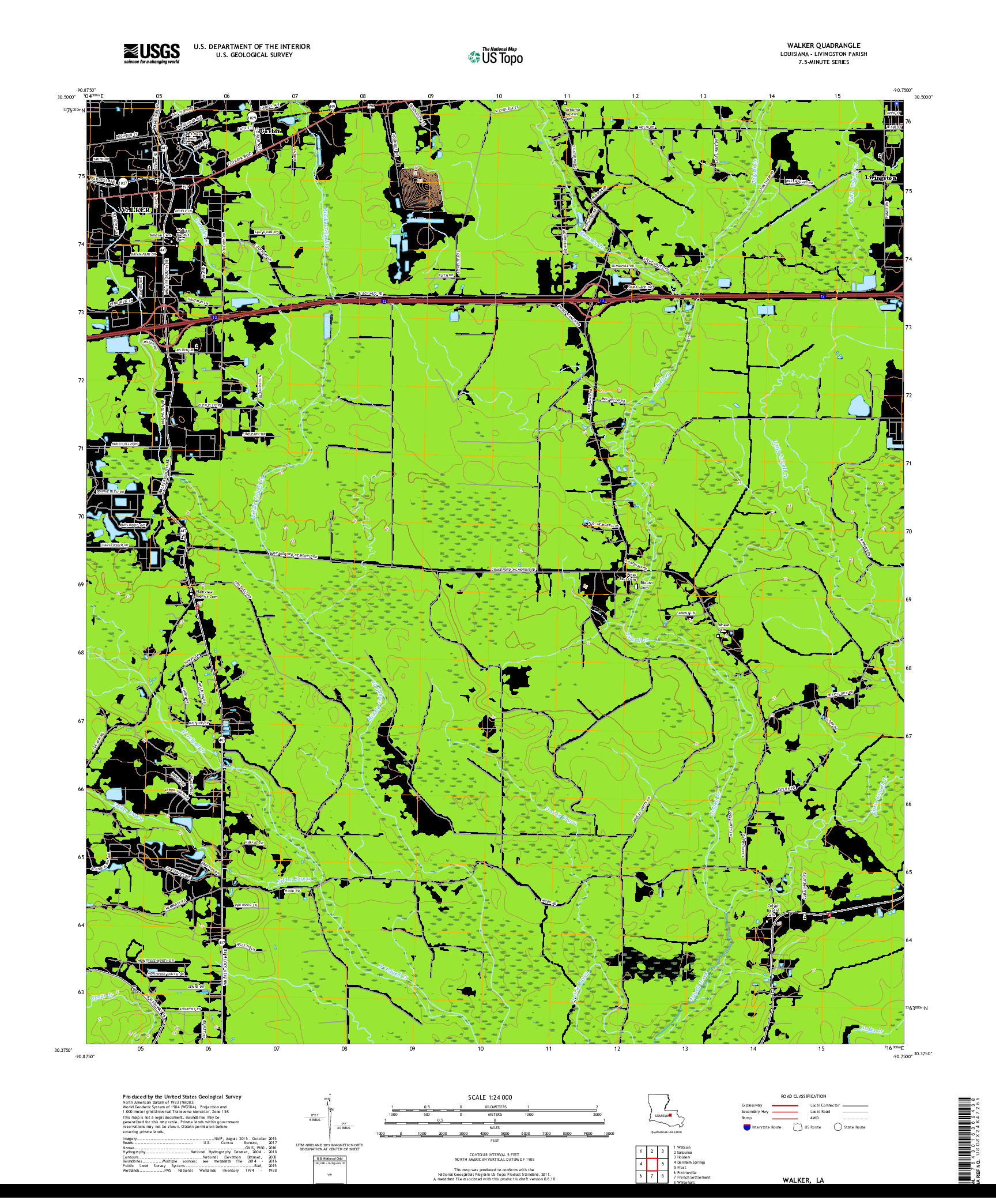 USGS US TOPO 7.5-MINUTE MAP FOR WALKER, LA 2018