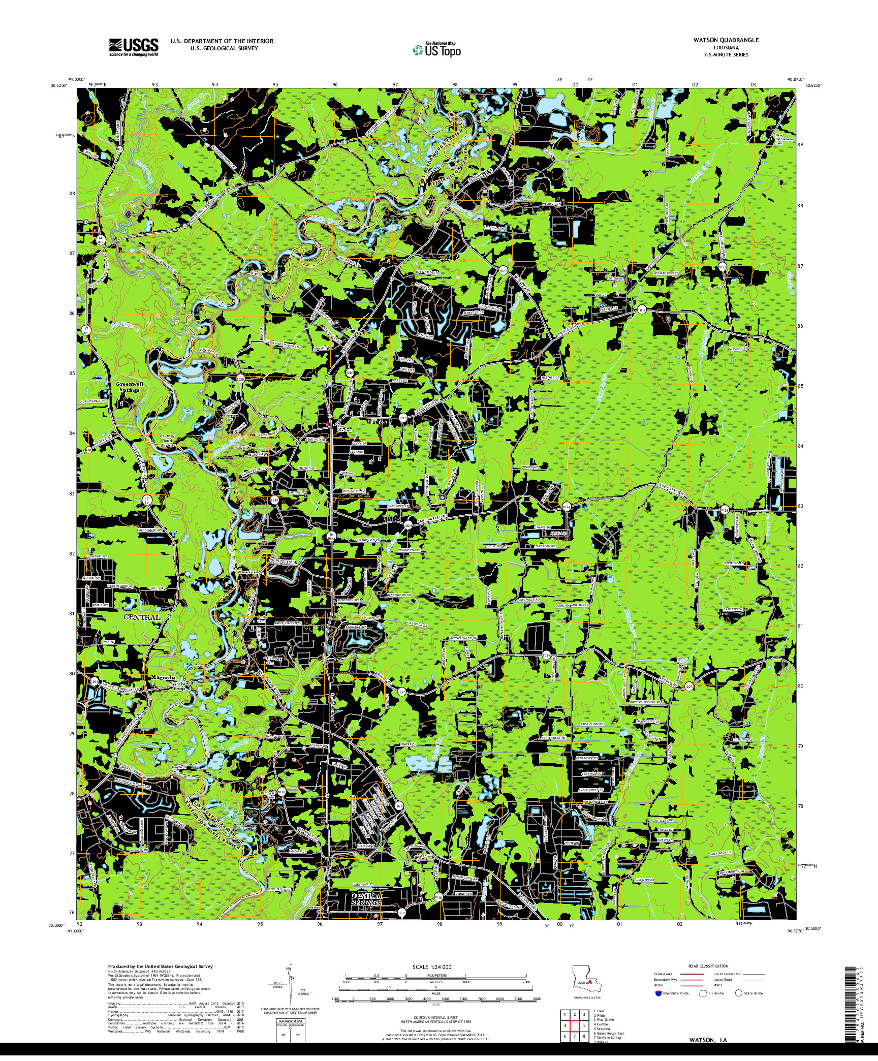 USGS US TOPO 7.5-MINUTE MAP FOR WATSON, LA 2018