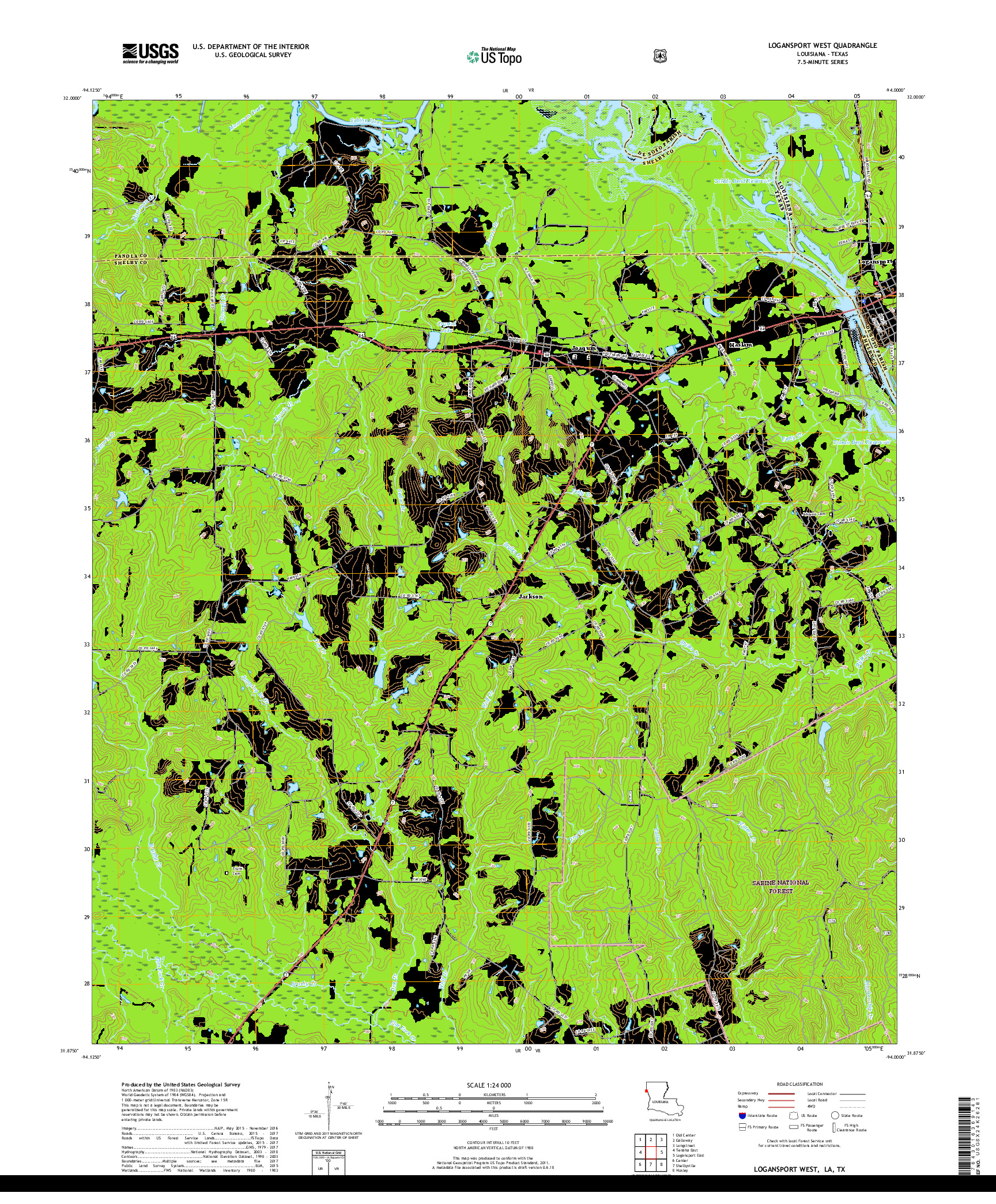 USGS US TOPO 7.5-MINUTE MAP FOR LOGANSPORT WEST, LA,TX 2018