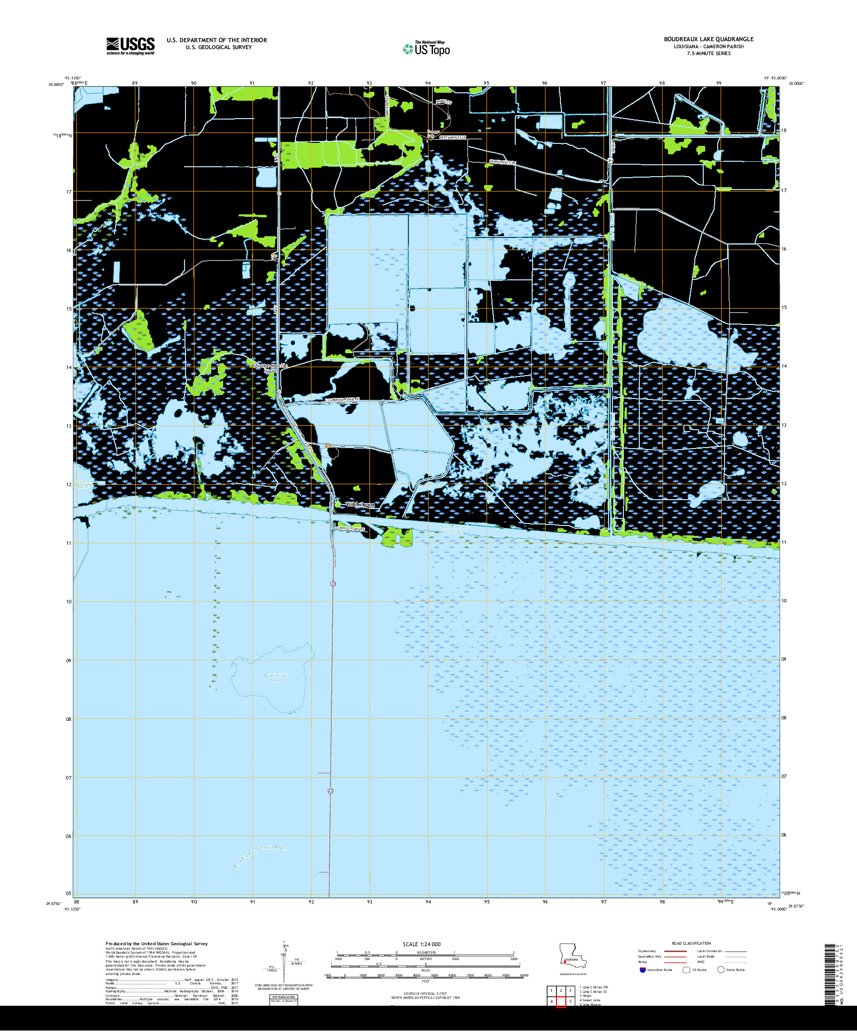 USGS US TOPO 7.5-MINUTE MAP FOR BOUDREAUX LAKE, LA 2018