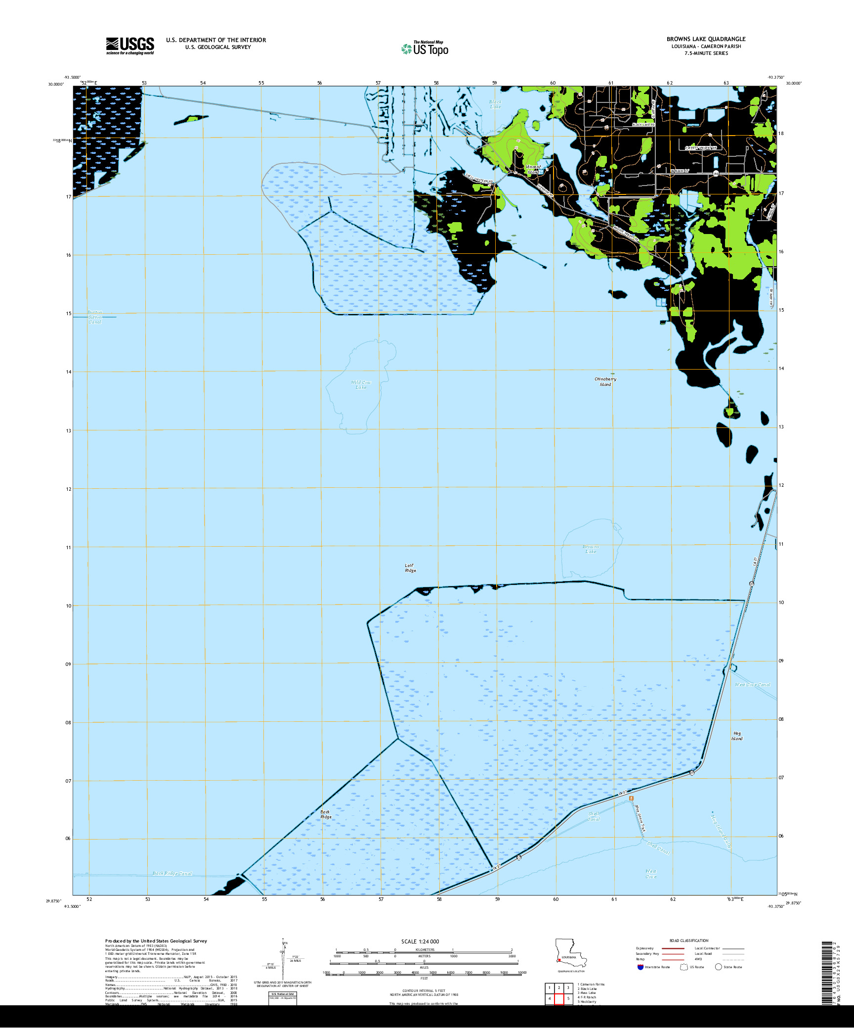 USGS US TOPO 7.5-MINUTE MAP FOR BROWNS LAKE, LA 2018