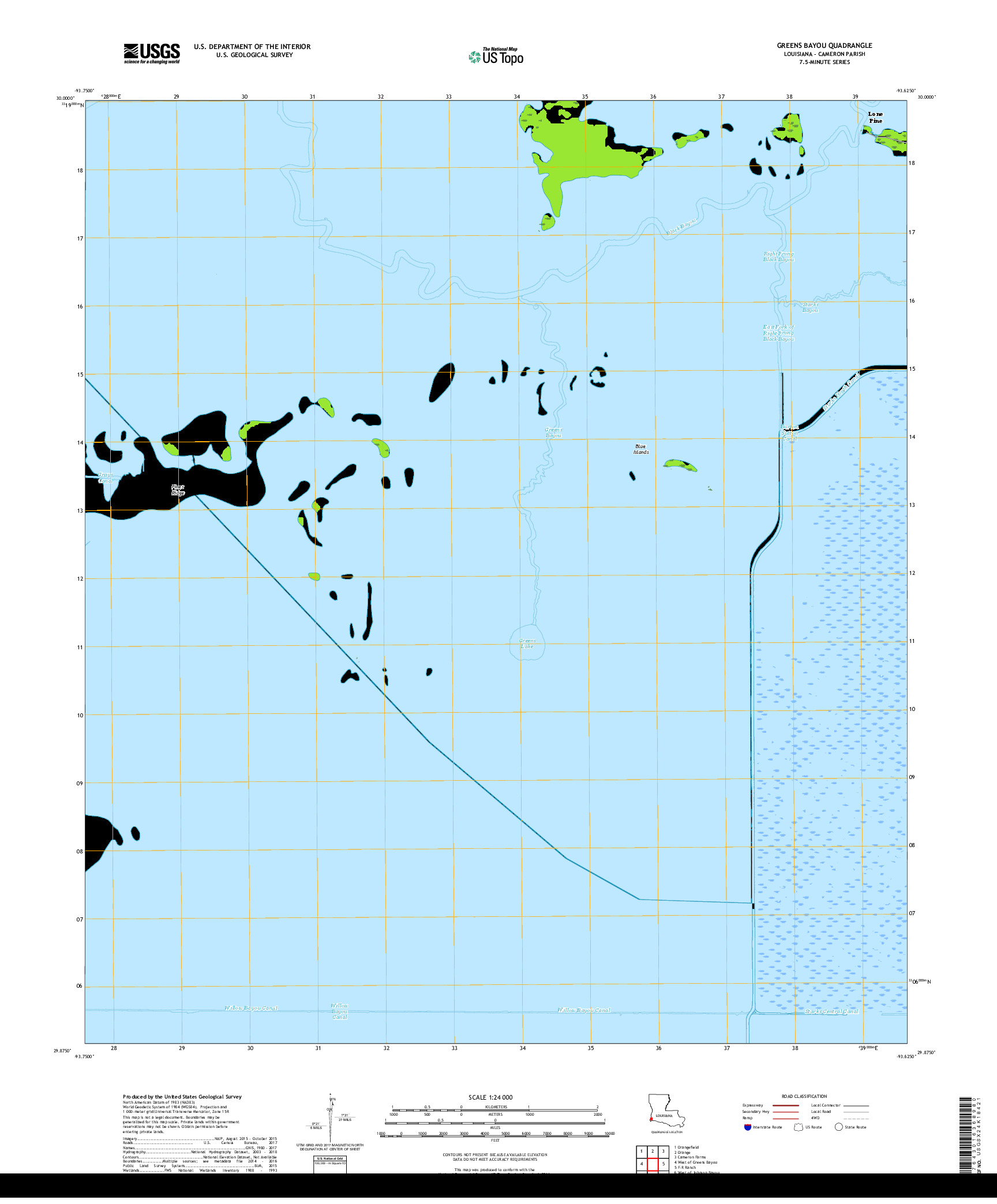 USGS US TOPO 7.5-MINUTE MAP FOR GREENS BAYOU, LA 2018