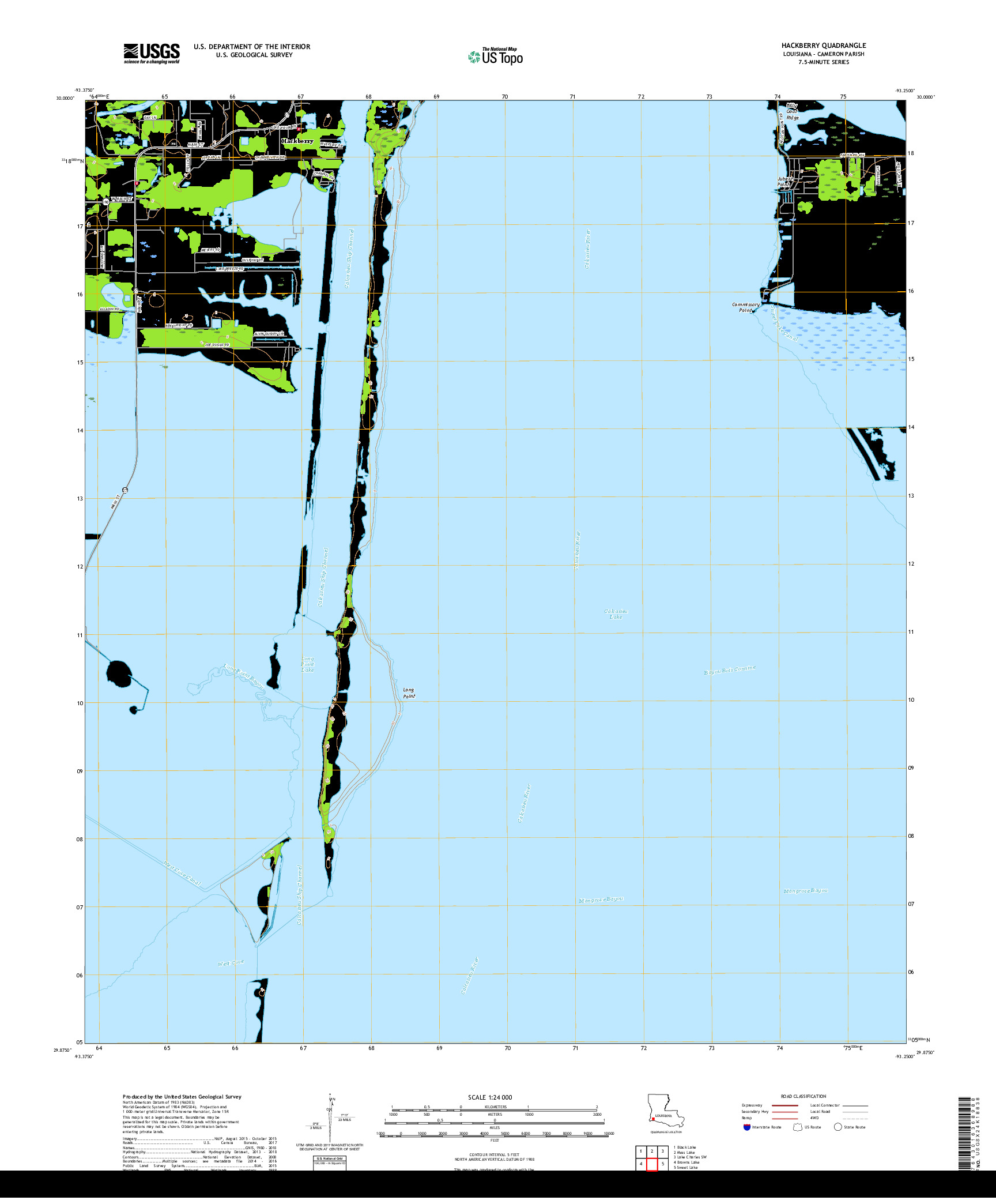 USGS US TOPO 7.5-MINUTE MAP FOR HACKBERRY, LA 2018