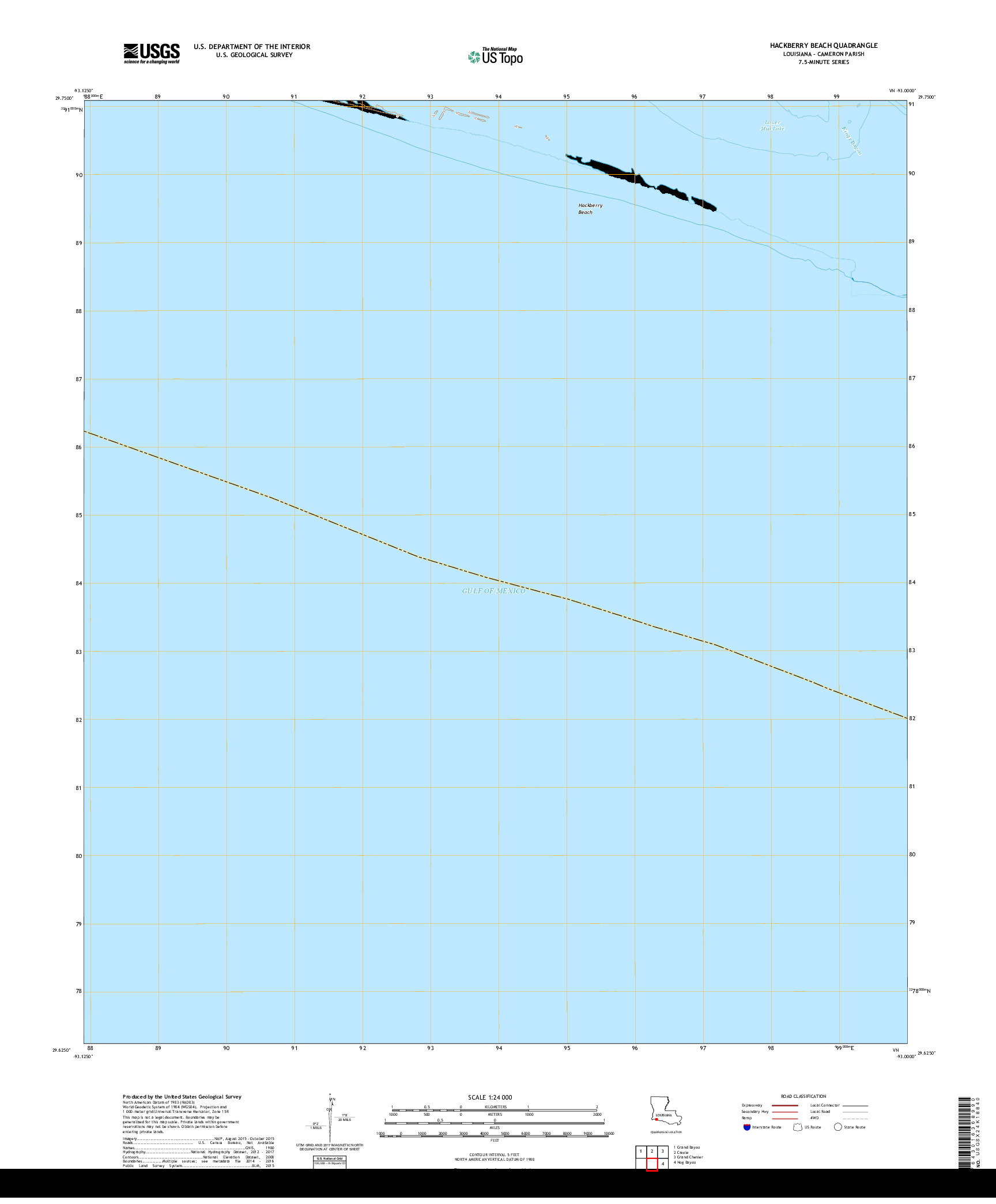 USGS US TOPO 7.5-MINUTE MAP FOR HACKBERRY BEACH, LA 2018