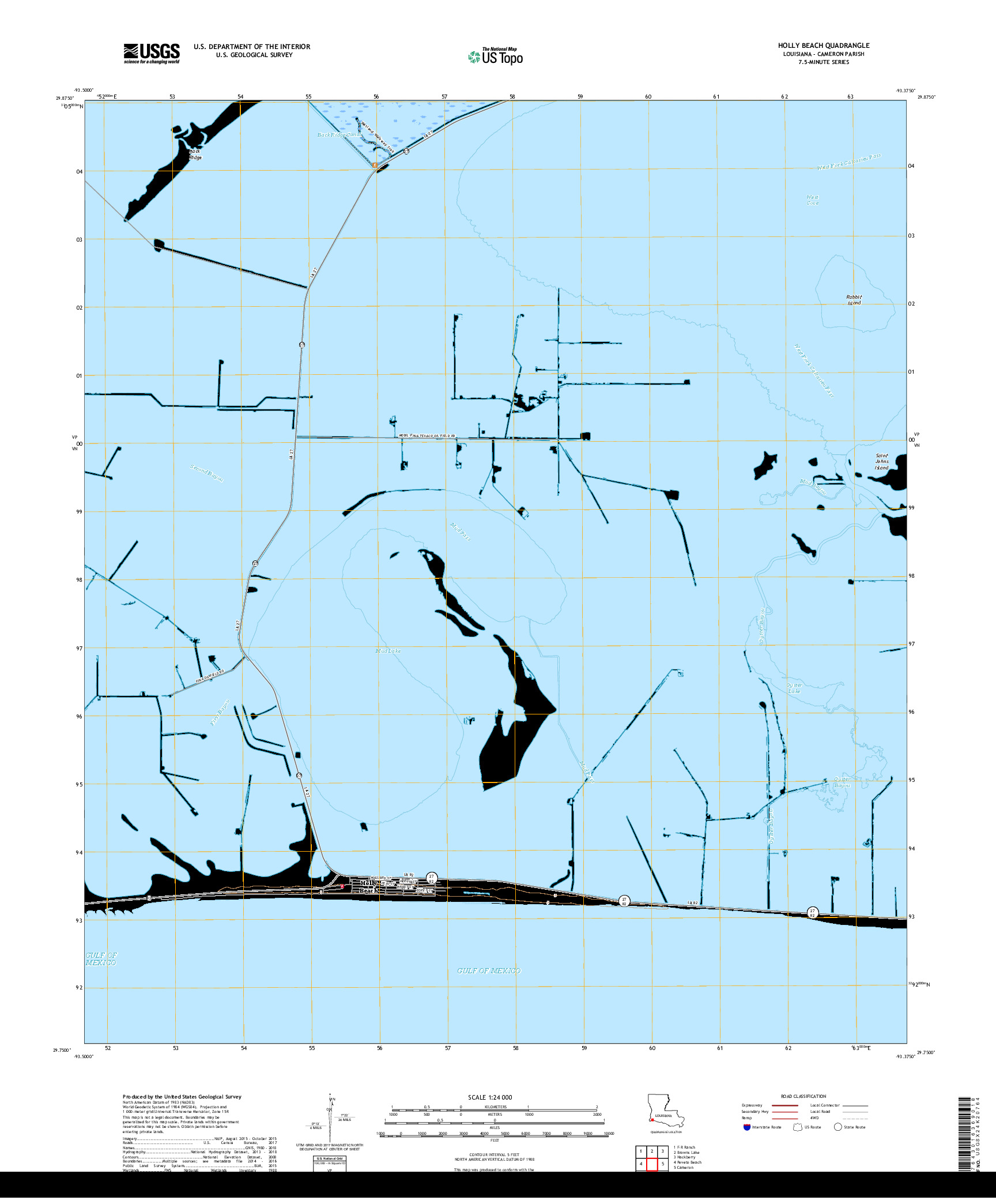 USGS US TOPO 7.5-MINUTE MAP FOR HOLLY BEACH, LA 2018