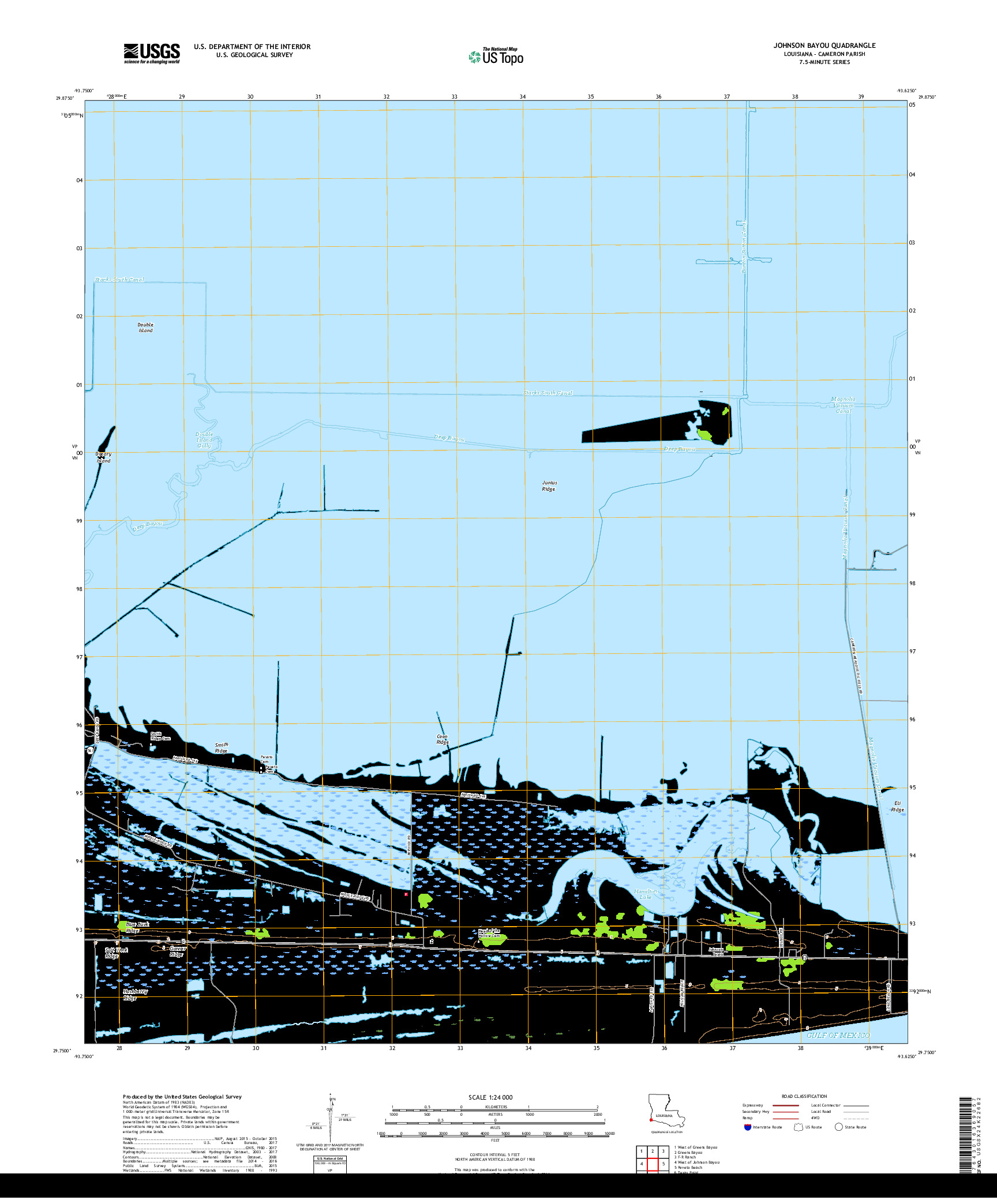 USGS US TOPO 7.5-MINUTE MAP FOR JOHNSON BAYOU, LA 2018