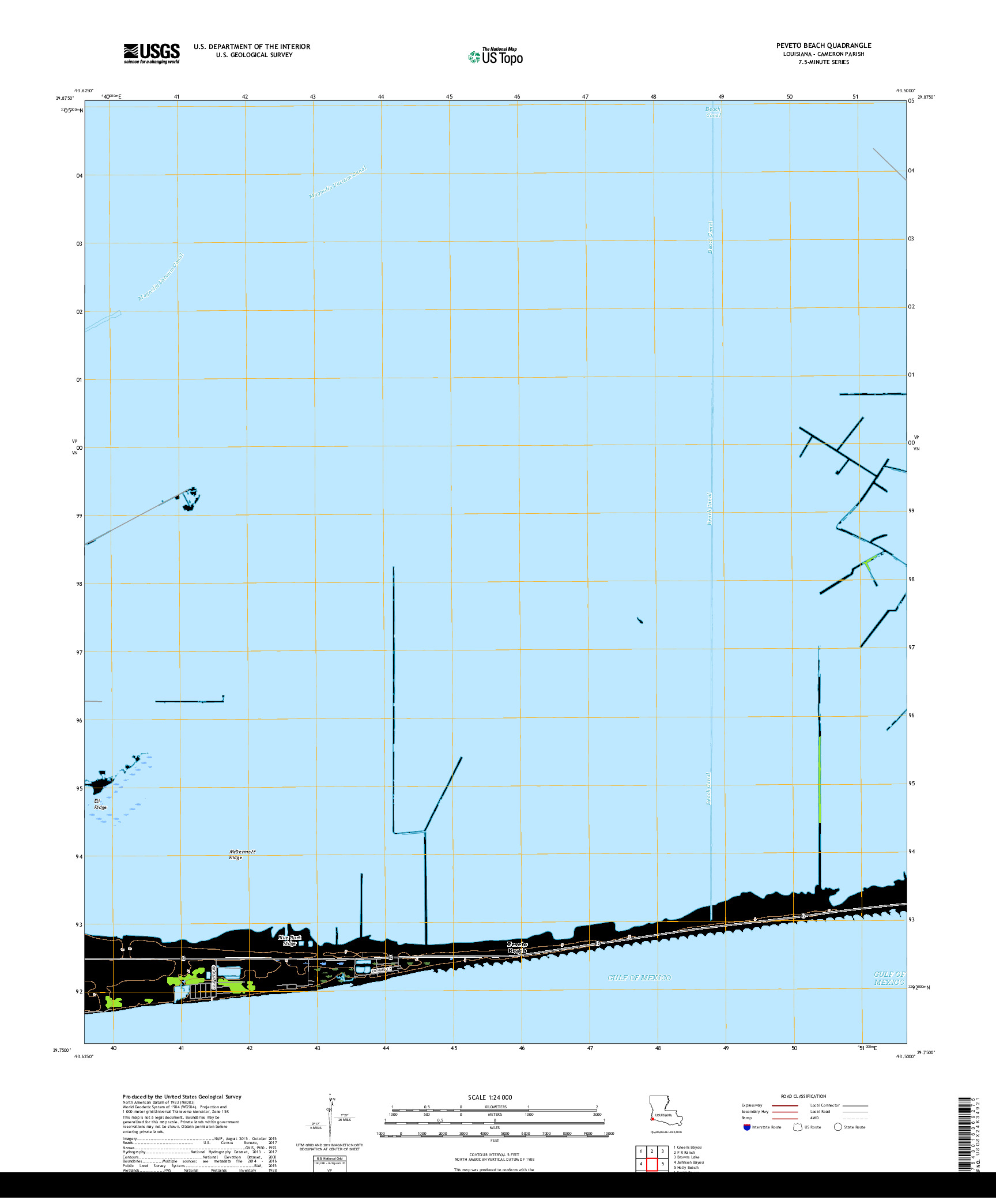 USGS US TOPO 7.5-MINUTE MAP FOR PEVETO BEACH, LA 2018
