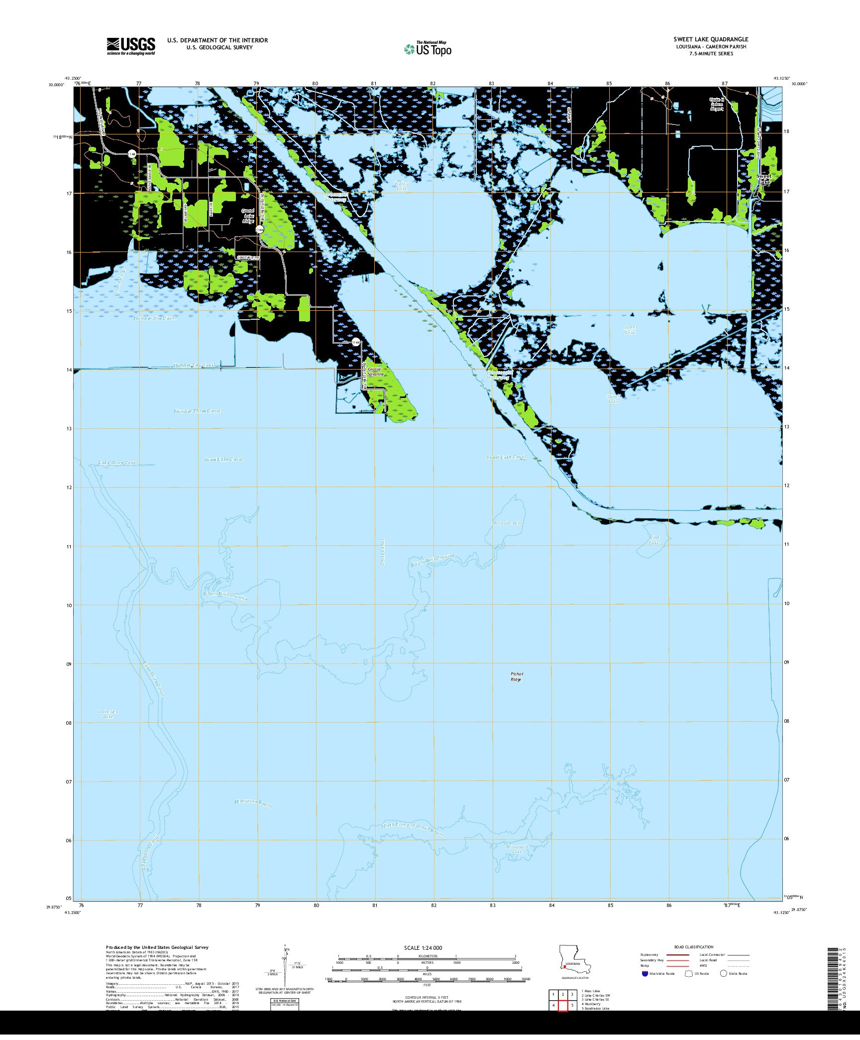 USGS US TOPO 7.5-MINUTE MAP FOR SWEET LAKE, LA 2018