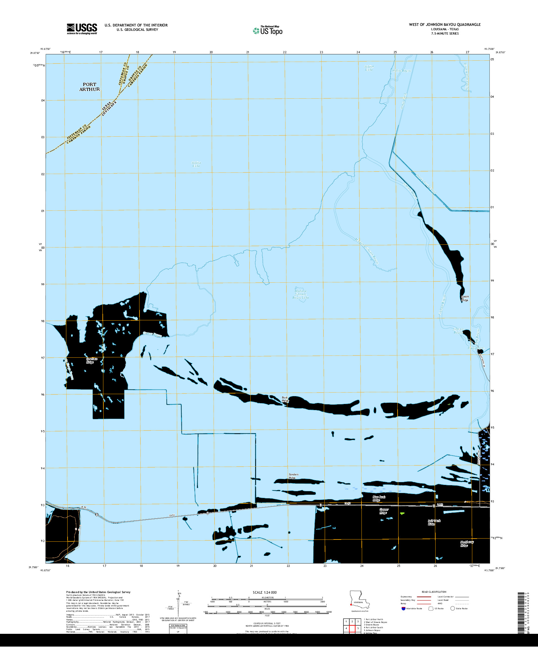 USGS US TOPO 7.5-MINUTE MAP FOR WEST OF JOHNSON BAYOU, LA,TX 2018