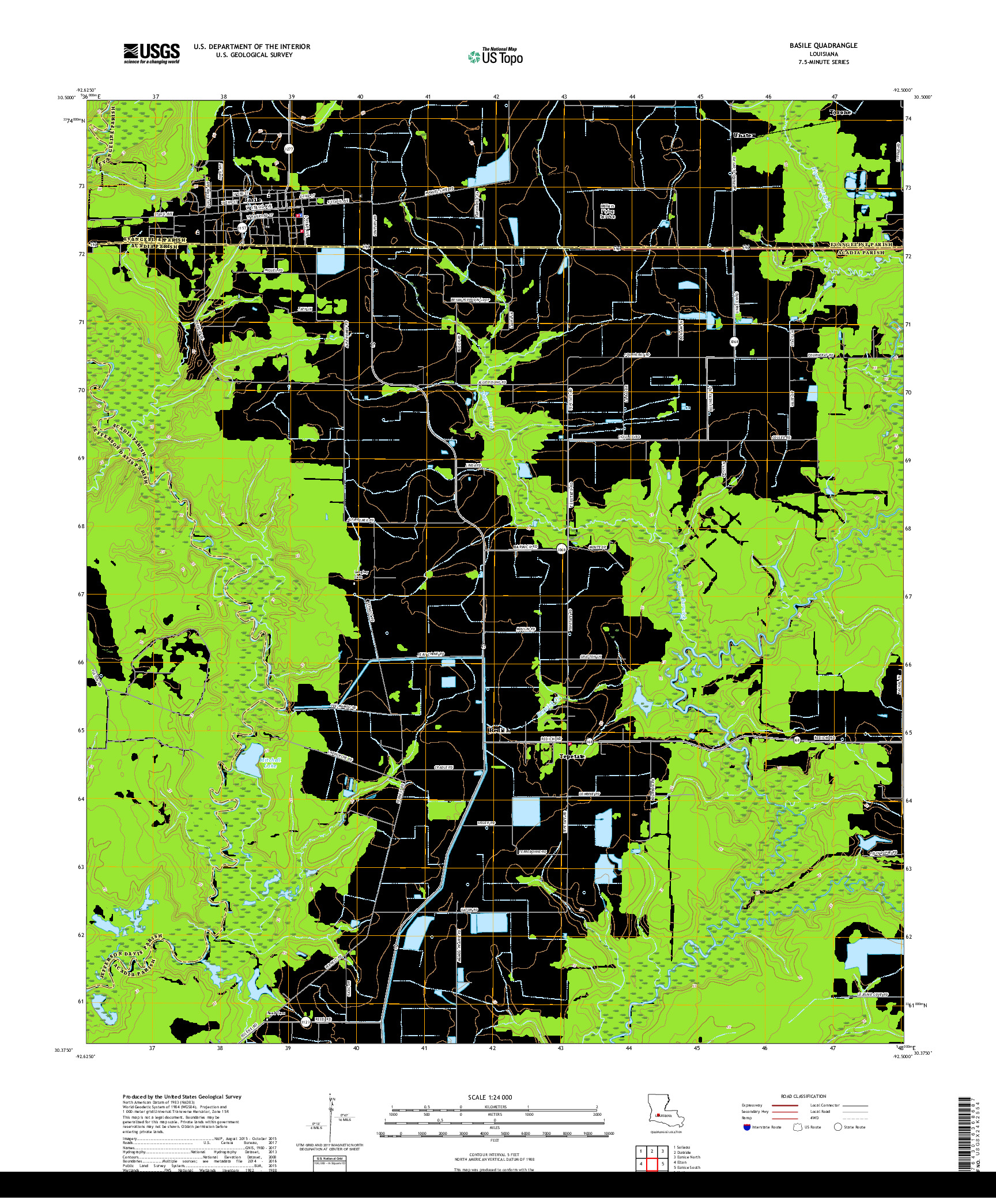 USGS US TOPO 7.5-MINUTE MAP FOR BASILE, LA 2018