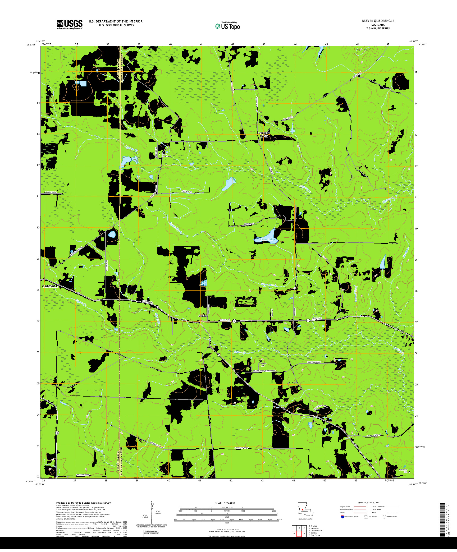 USGS US TOPO 7.5-MINUTE MAP FOR BEAVER, LA 2018