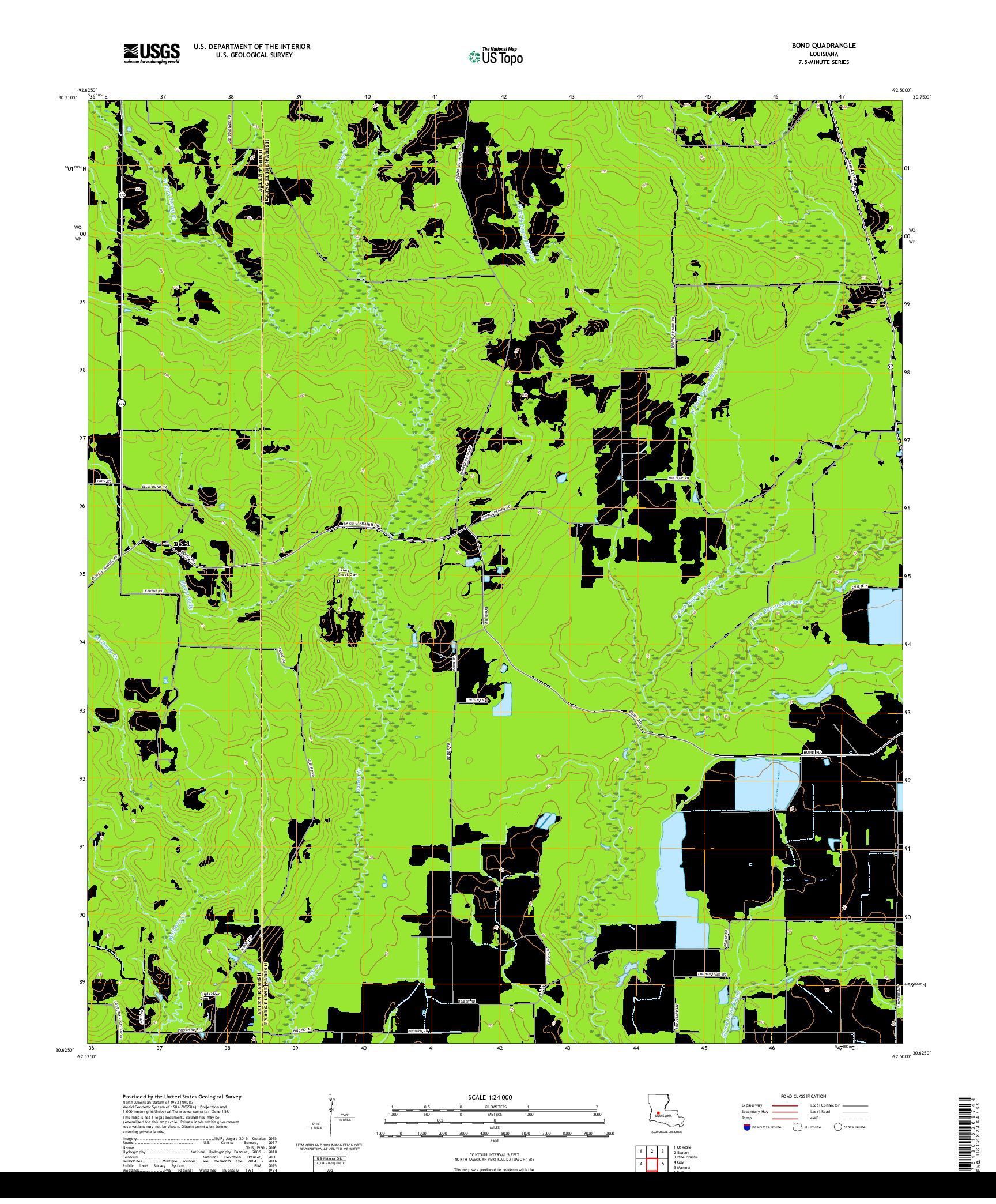 USGS US TOPO 7.5-MINUTE MAP FOR BOND, LA 2018