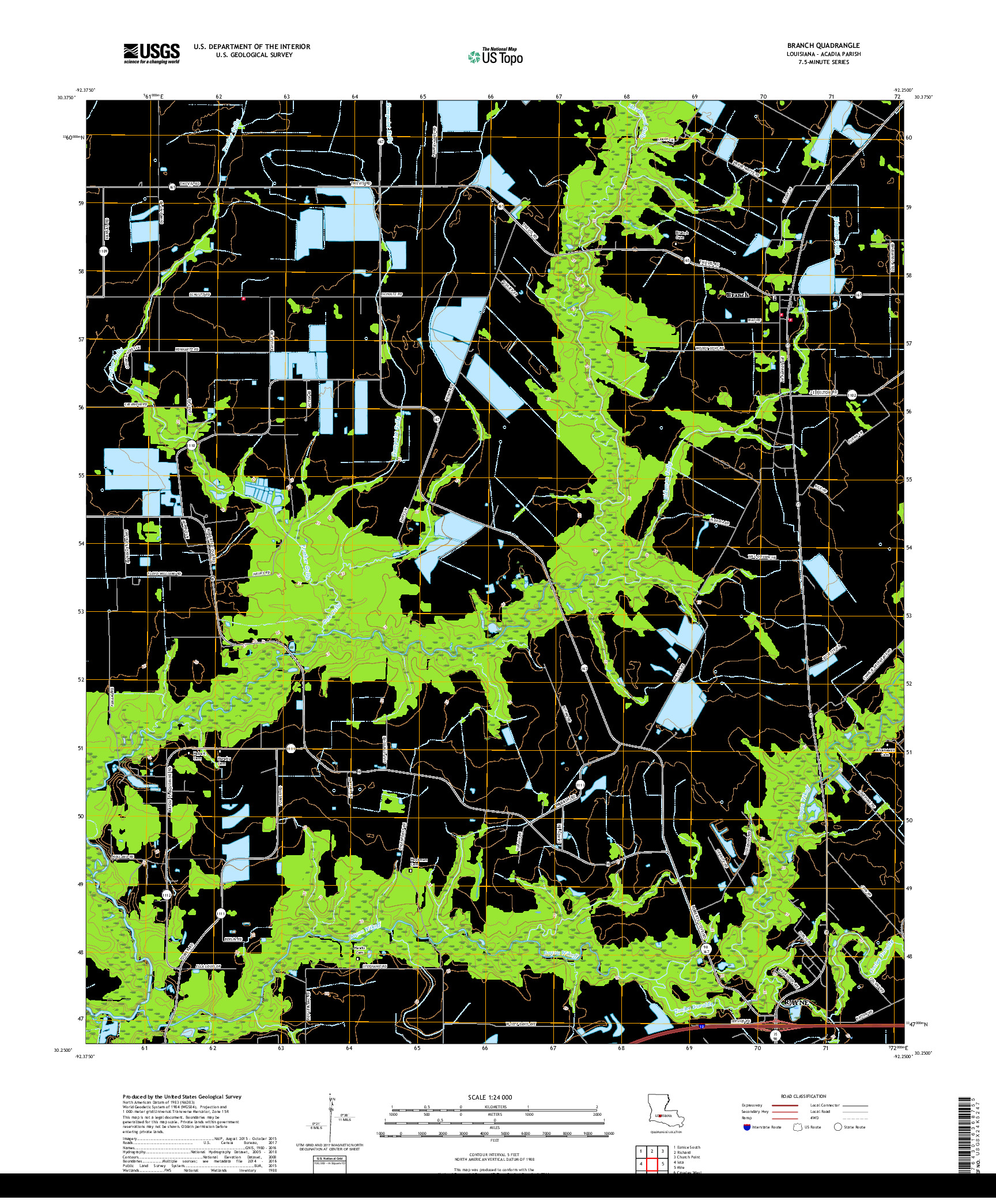 USGS US TOPO 7.5-MINUTE MAP FOR BRANCH, LA 2018