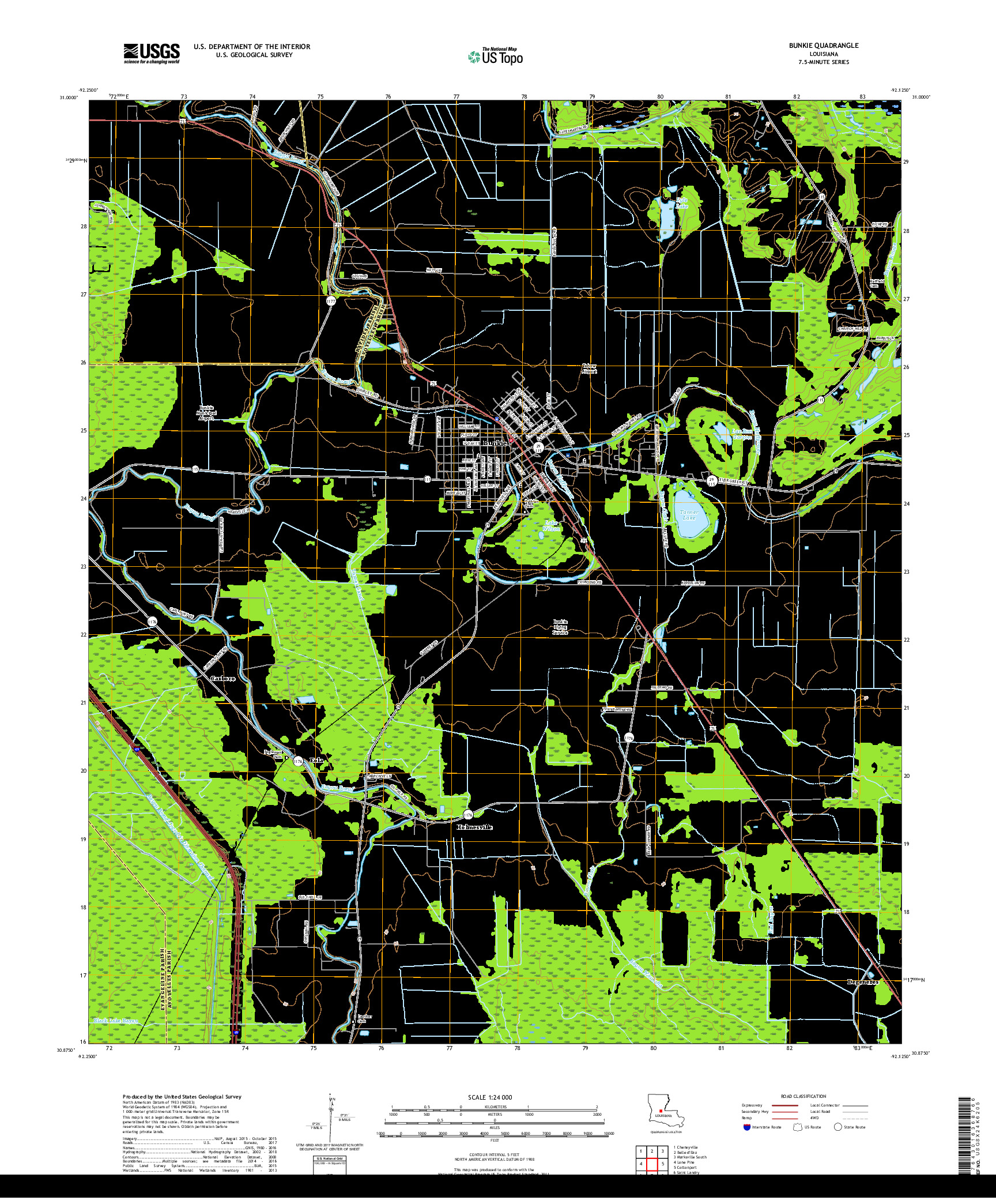 USGS US TOPO 7.5-MINUTE MAP FOR BUNKIE, LA 2018