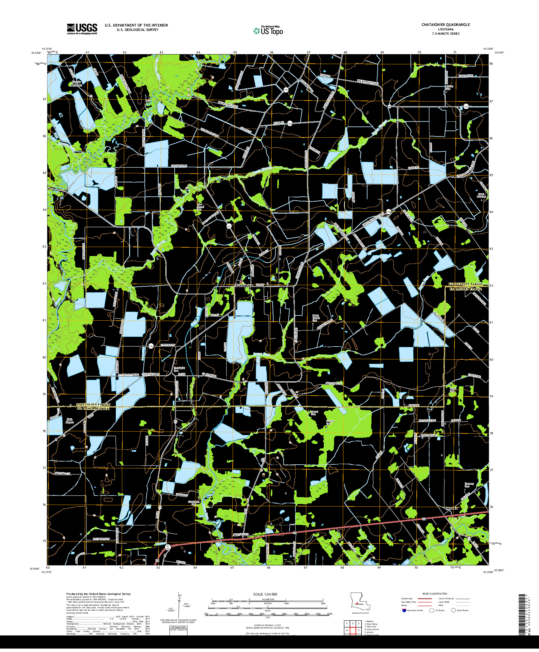 USGS US TOPO 7.5-MINUTE MAP FOR CHATAIGNIER, LA 2018