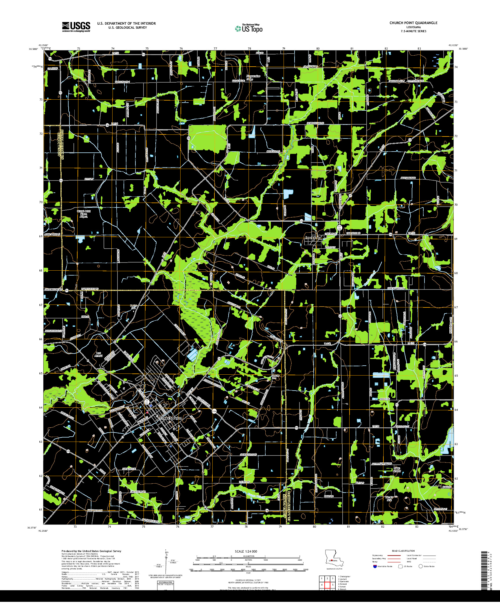 USGS US TOPO 7.5-MINUTE MAP FOR CHURCH POINT, LA 2018