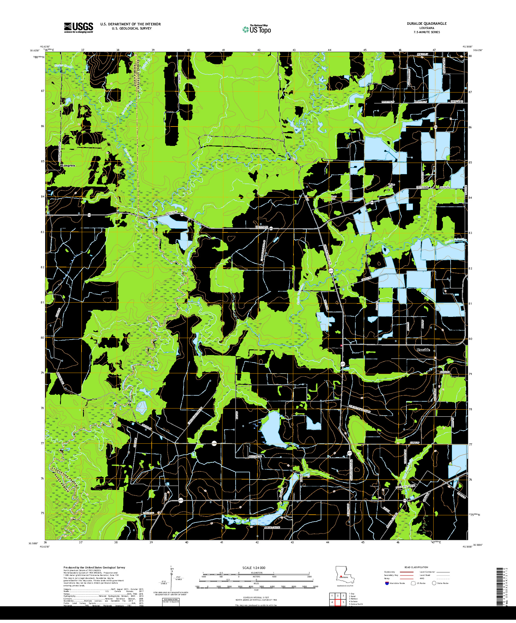 USGS US TOPO 7.5-MINUTE MAP FOR DURALDE, LA 2018