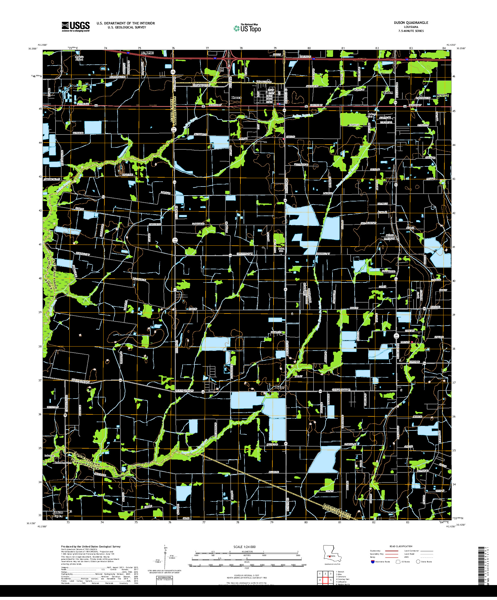 USGS US TOPO 7.5-MINUTE MAP FOR DUSON, LA 2018