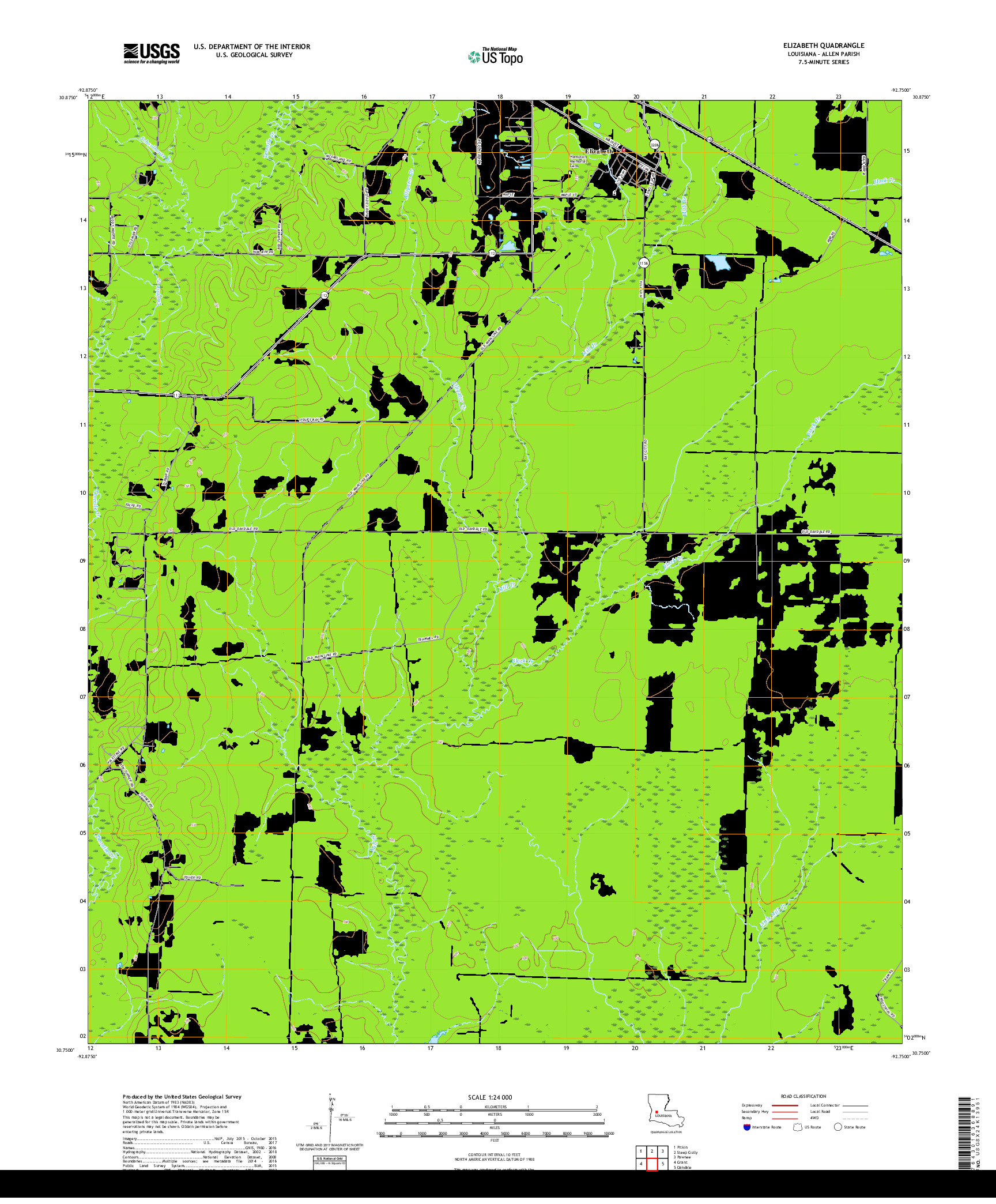 USGS US TOPO 7.5-MINUTE MAP FOR ELIZABETH, LA 2018