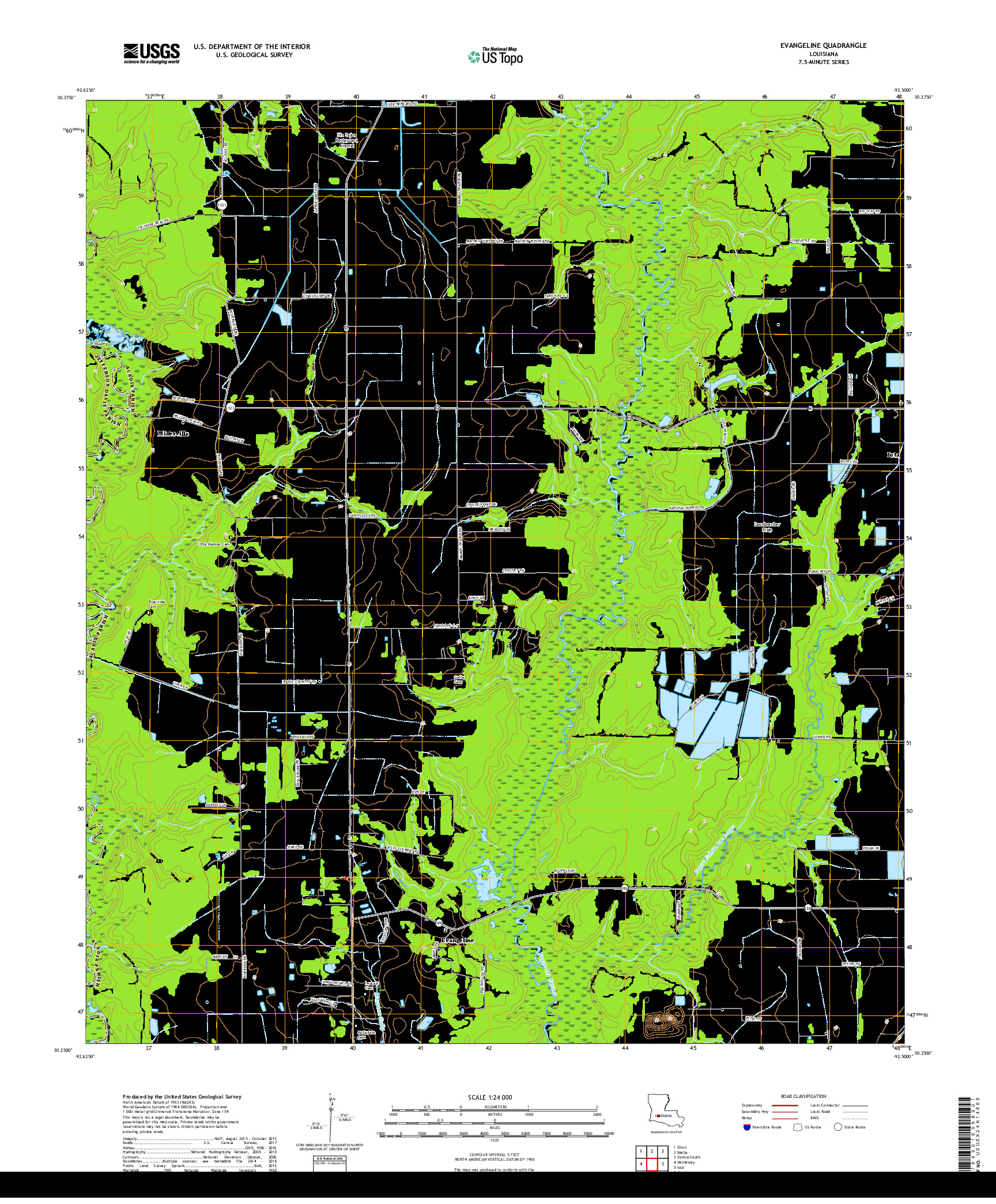 USGS US TOPO 7.5-MINUTE MAP FOR EVANGELINE, LA 2018